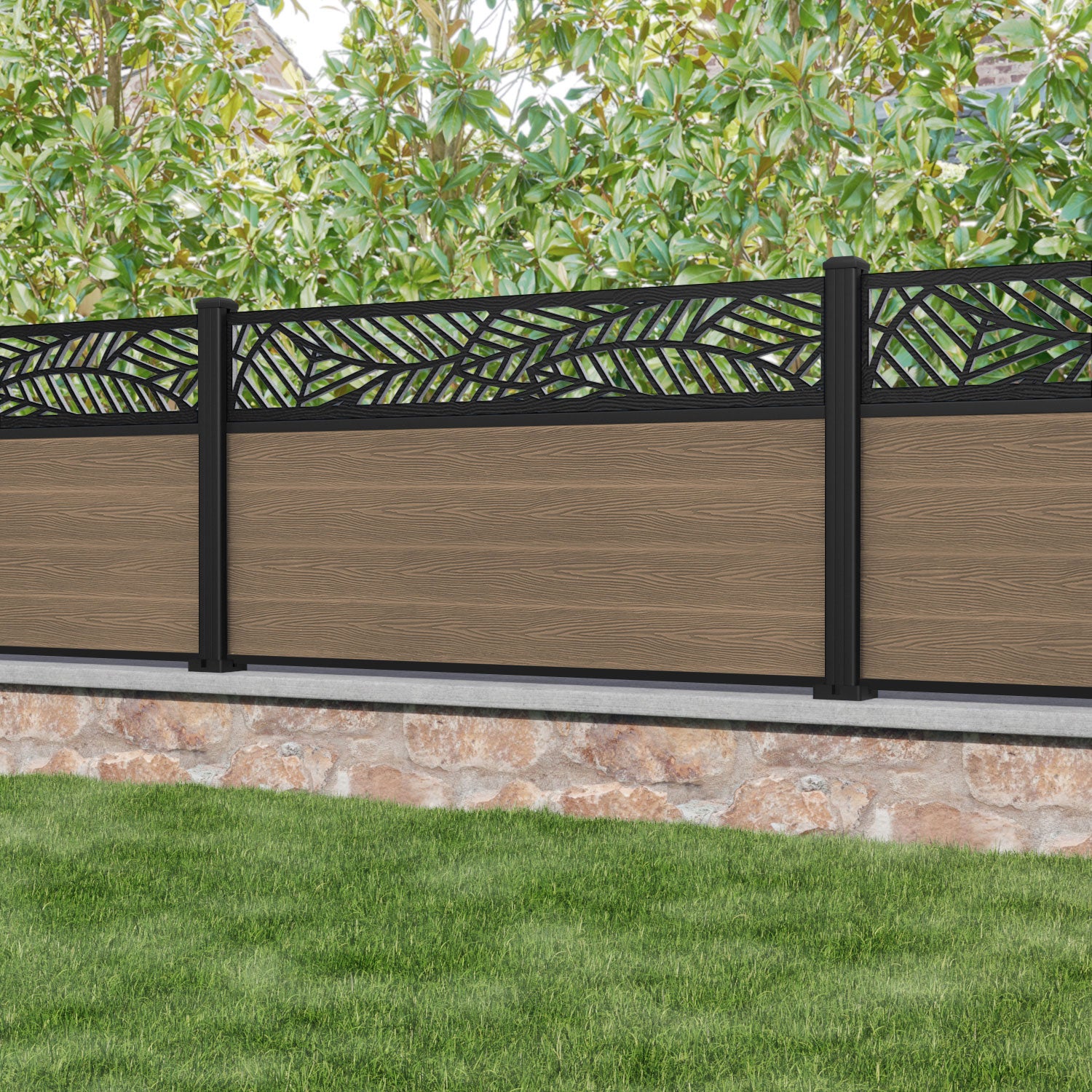 Classic Habitat Fence Panel - Teak - with our aluminium posts