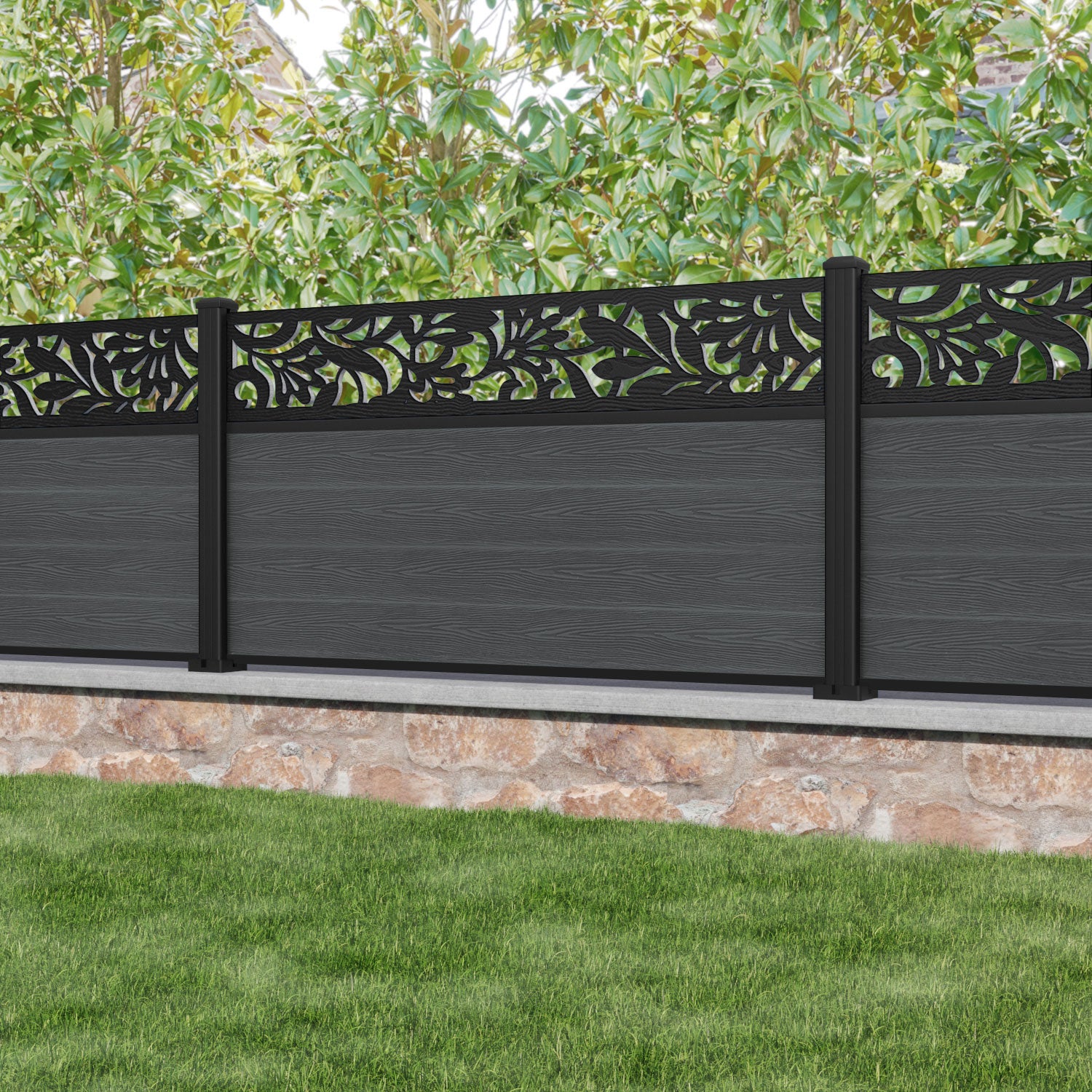 Classic Heritage Fence Panel - Dark Grey - with our aluminium posts