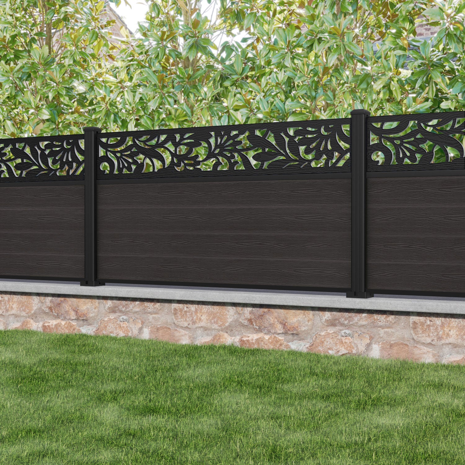 Classic Heritage Fence Panel - Dark Oak - with our aluminium posts