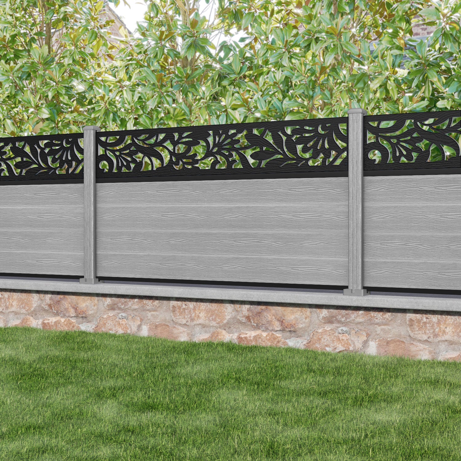 Classic Heritage Fence Panel - Mid Grey - with our composite posts