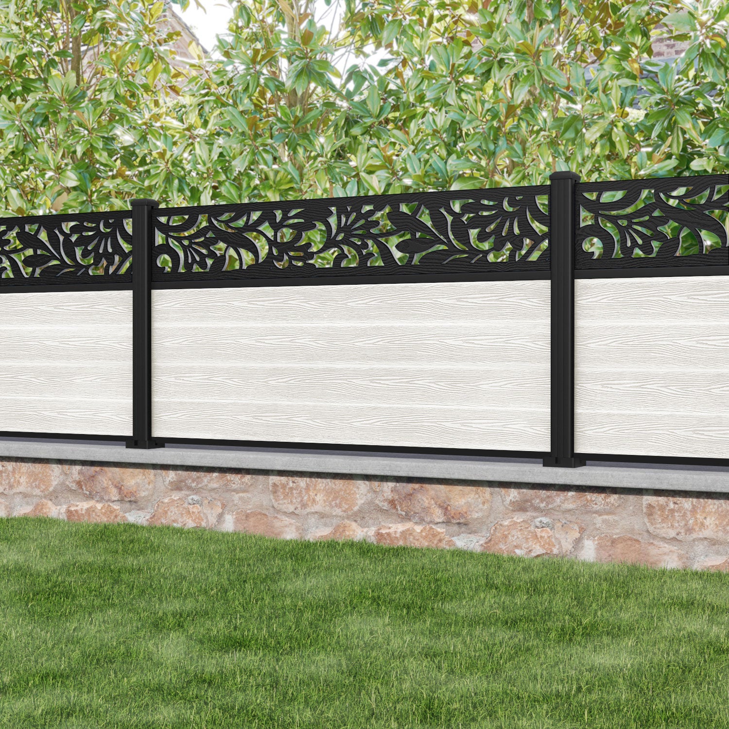 Classic Heritage Fence Panel - Light Stone - with our aluminium posts