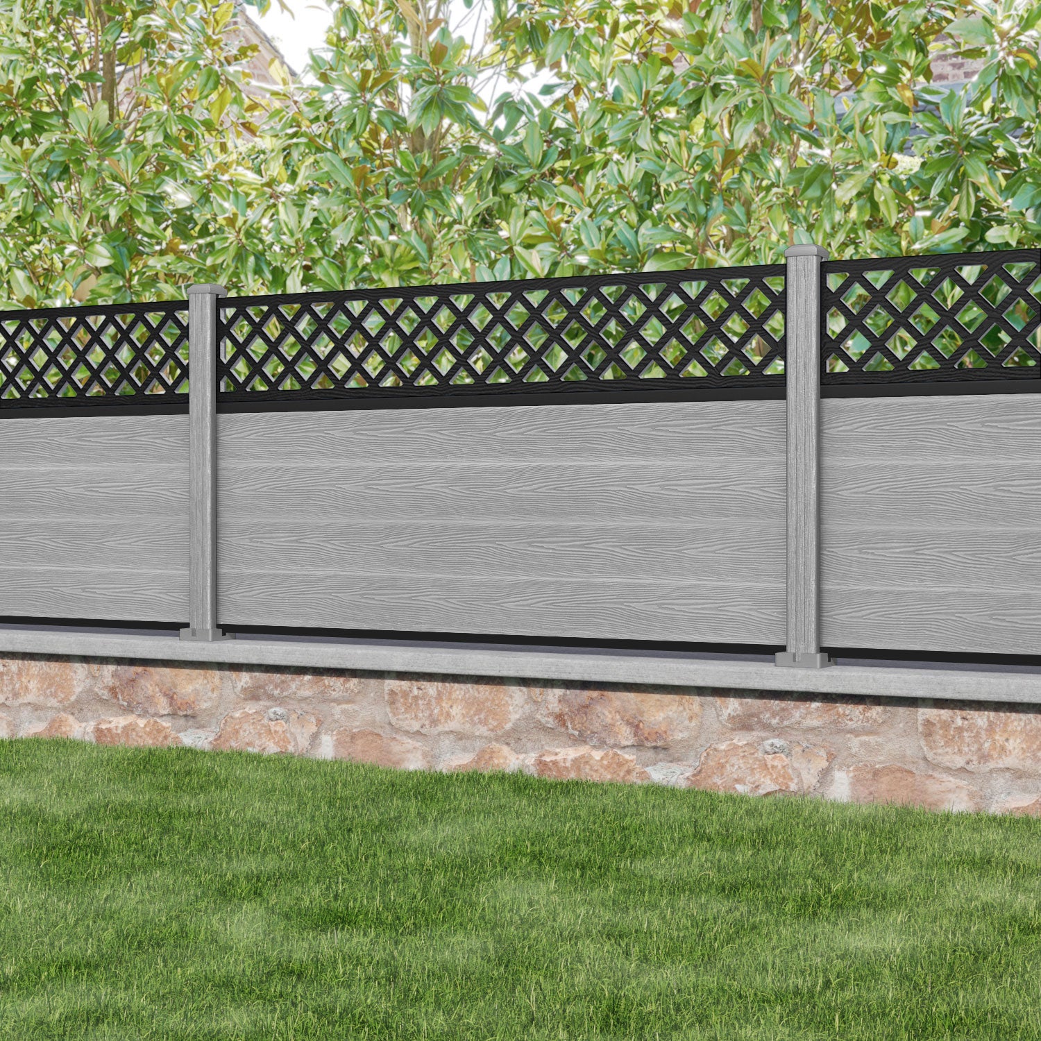 Classic Hive Fence Panel - Light Grey - with our composite posts
