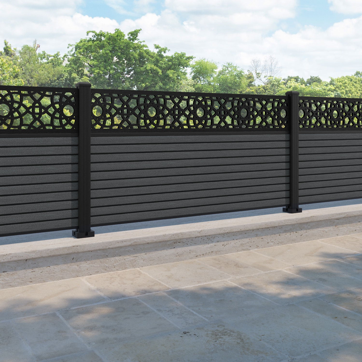 Hudson Ambar Fence Panel - Dark Grey - with our aluminium posts