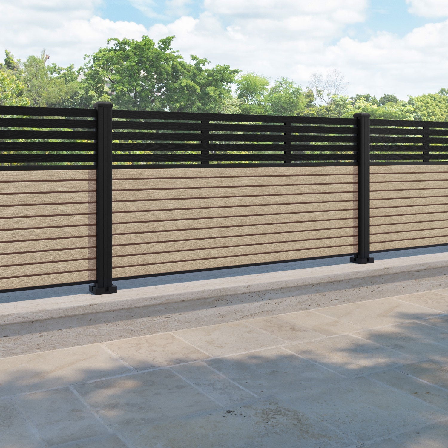Hudson Aspen Fence Panel - Light Oak - with our aluminium posts