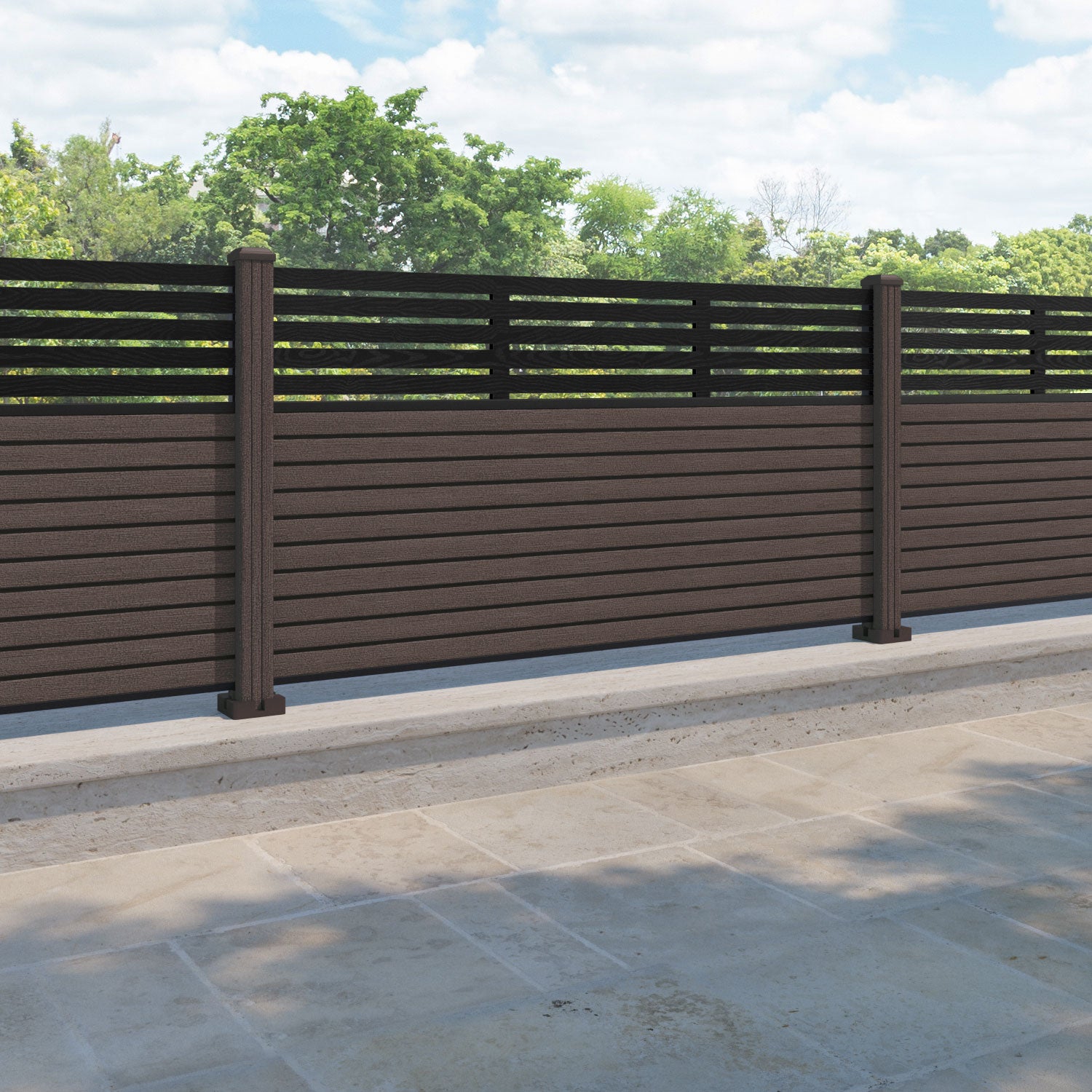 Hudson Aspen Fence Panel - Mid Brown - with our composite posts