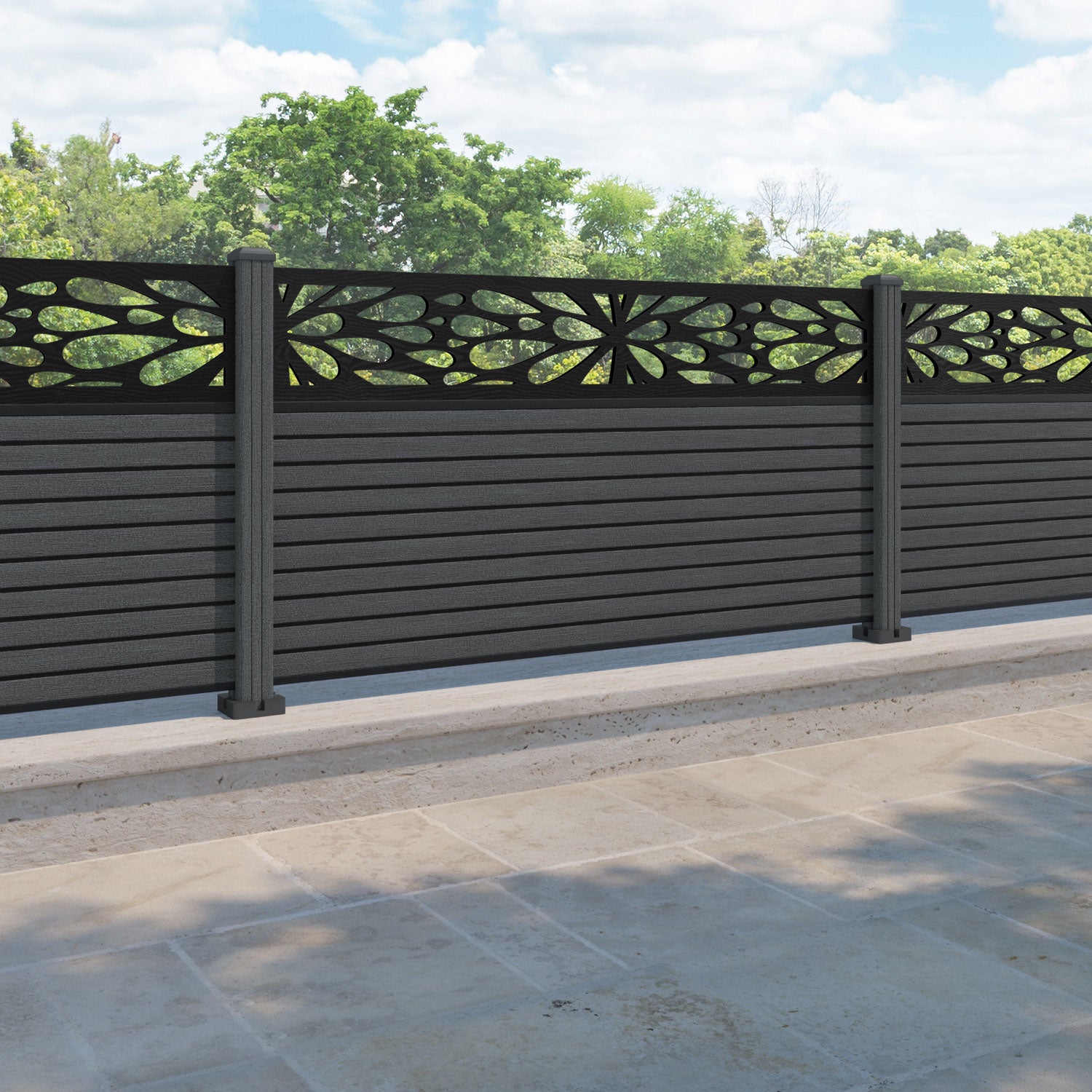 Hudson Blossom Fence Panel - Dark Grey - with our composite posts