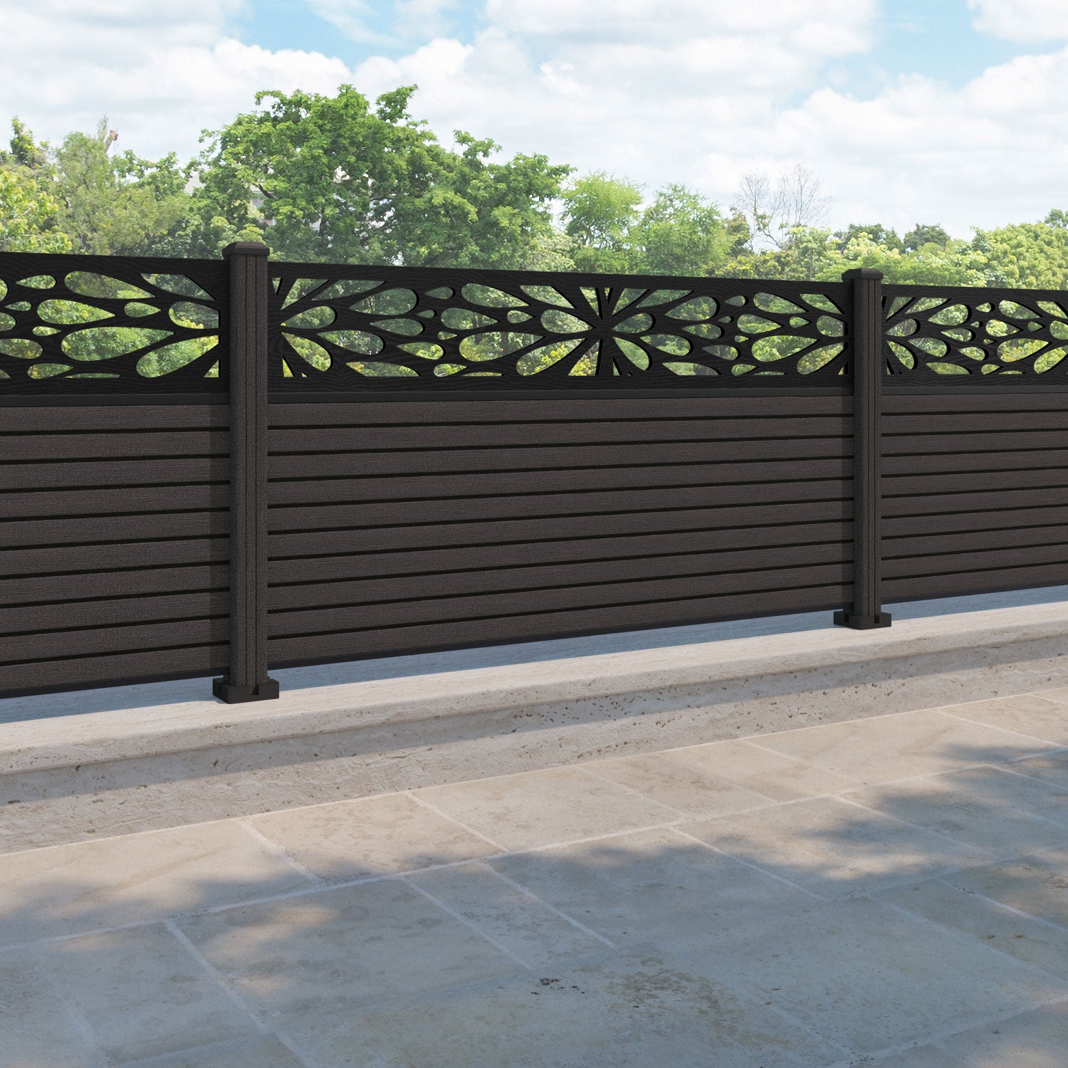 Hudson Blossom Fence Panel - Dark Oak - with our composite posts