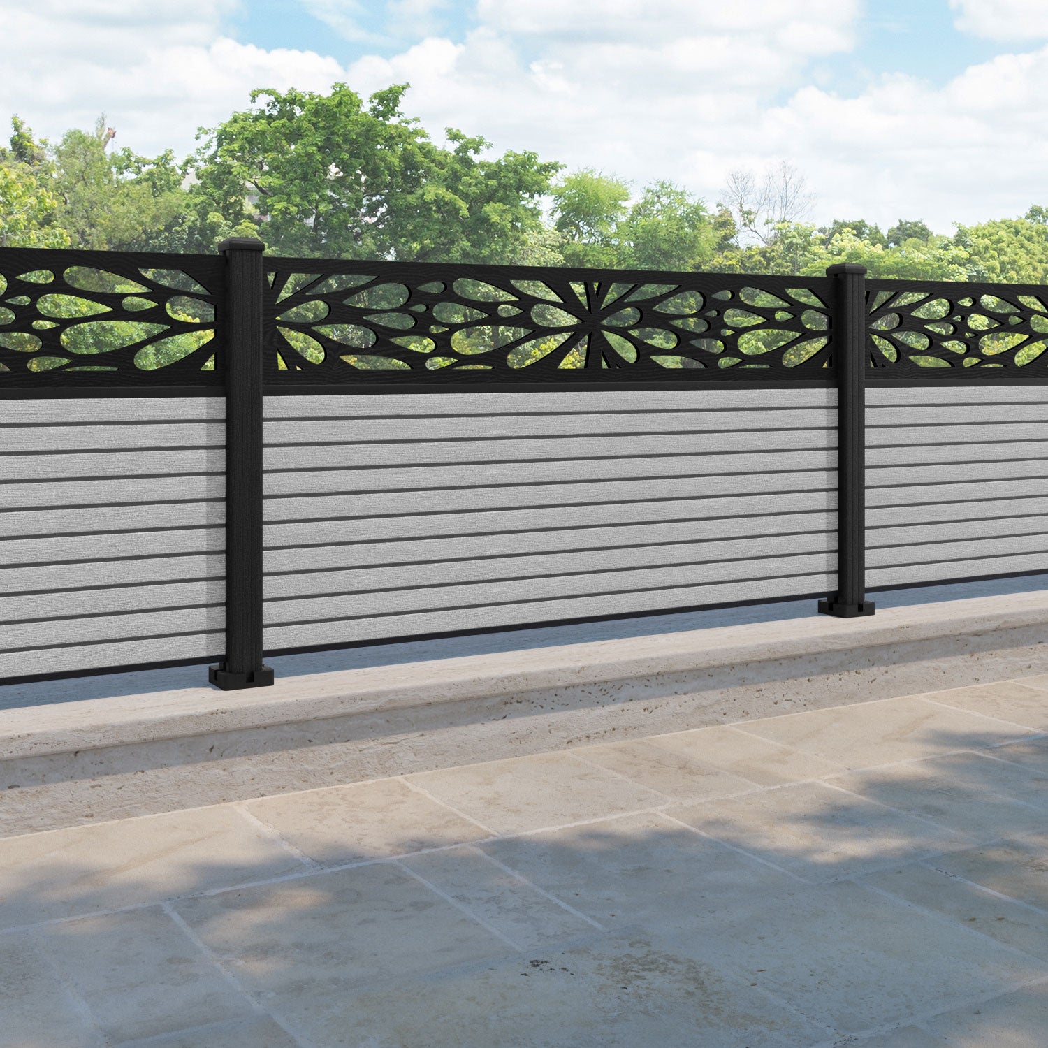 Hudson Blossom Fence Panel - Light Grey - with our composite posts