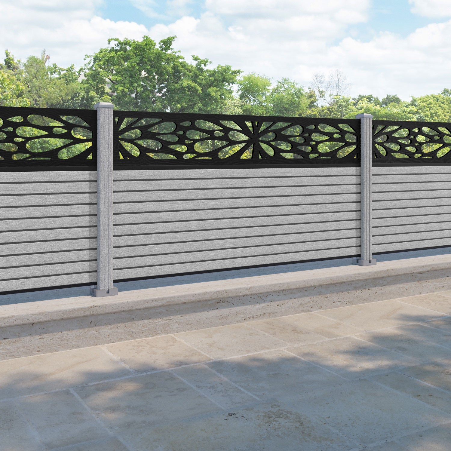 Hudson Blossom Fence Panel - Light Grey - with our composite posts
