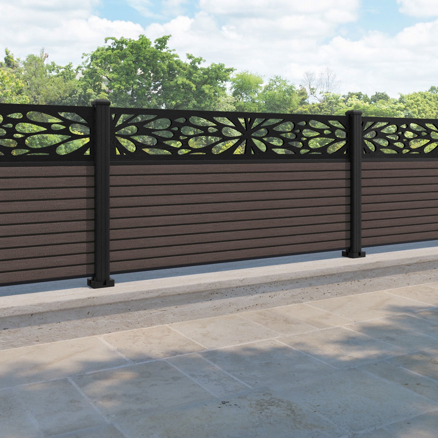Hudson Blossom Fence Panel - Mid Brown - with our composite posts