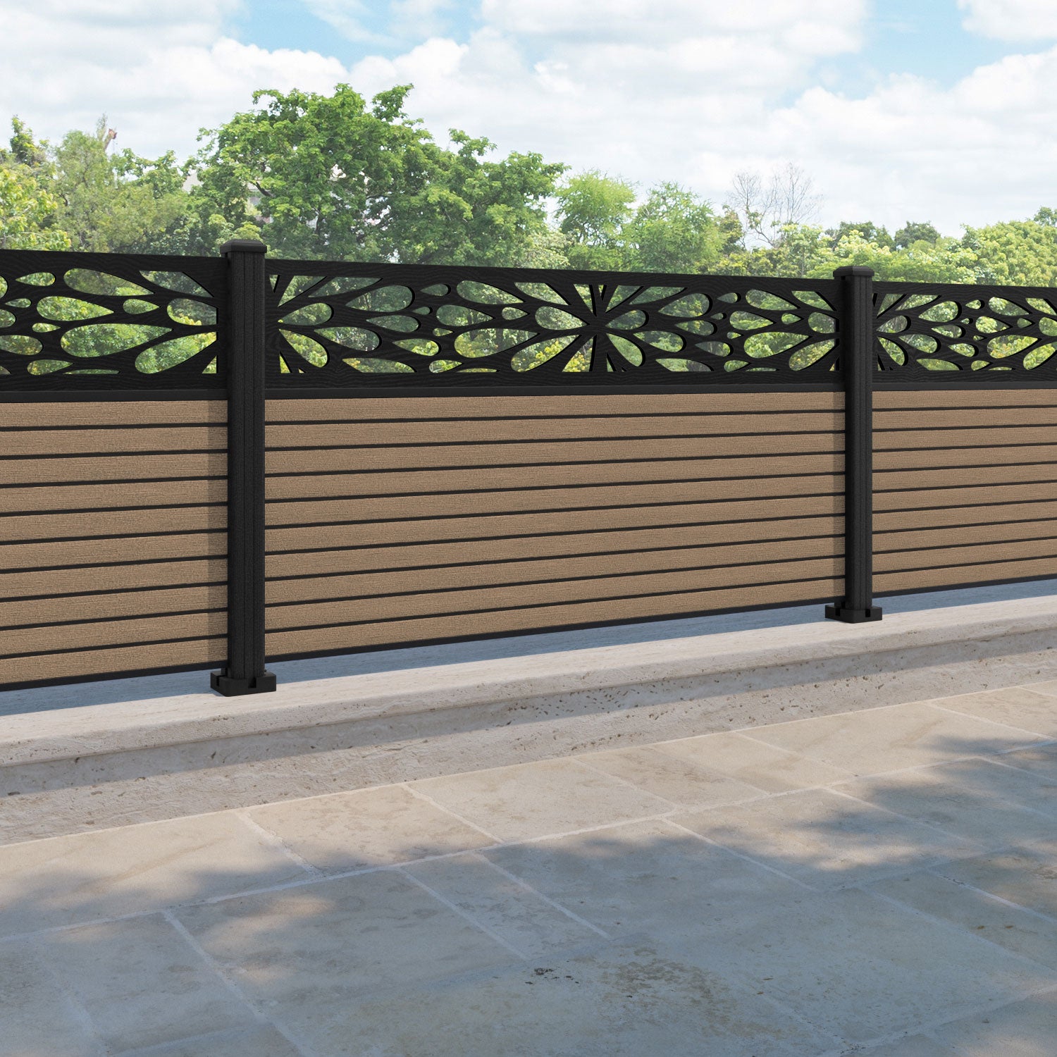 Hudson Blossom Fence Panel - Teak - with our composite posts