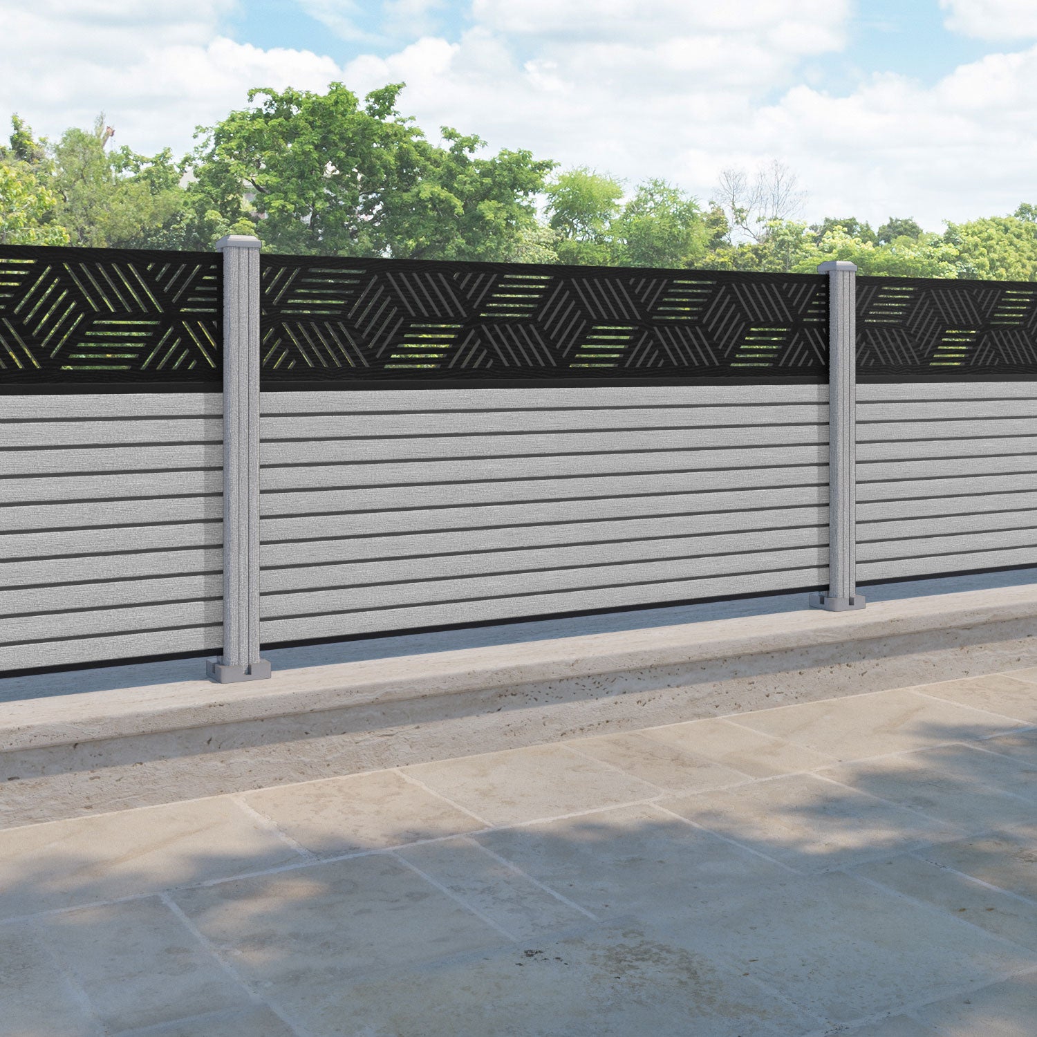 Hudson Cubed Fence Panel - Light Grey - with our composite posts