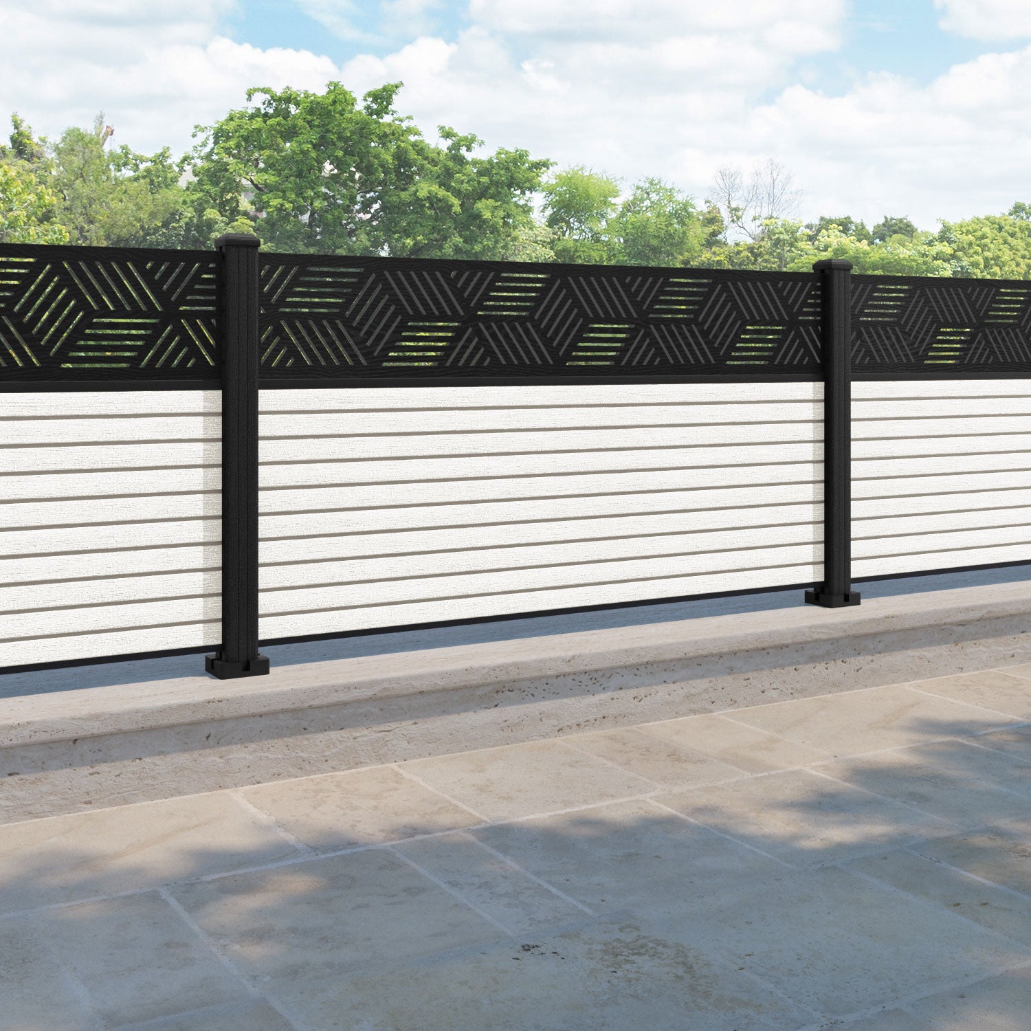 Hudson Cubed Fence Panel - Light Stone - with our composite posts