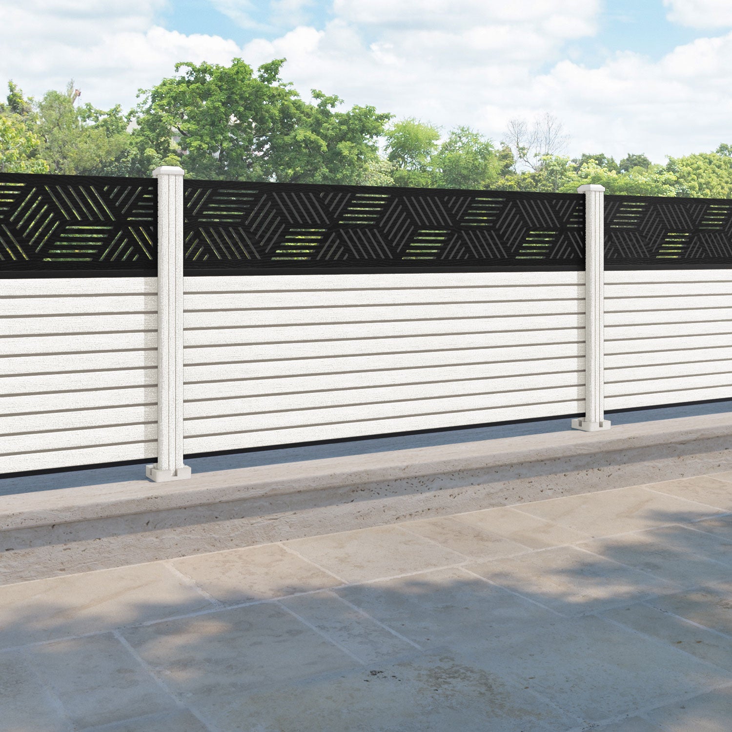 Hudson Cubed Fence Panel - Light Stone - with our composite posts