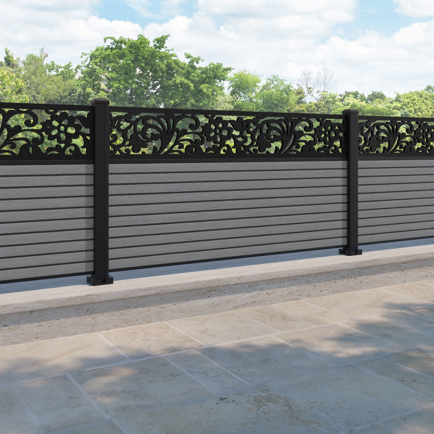 Hudson Eden Fence Panel - Mid Grey - with our aluminium posts