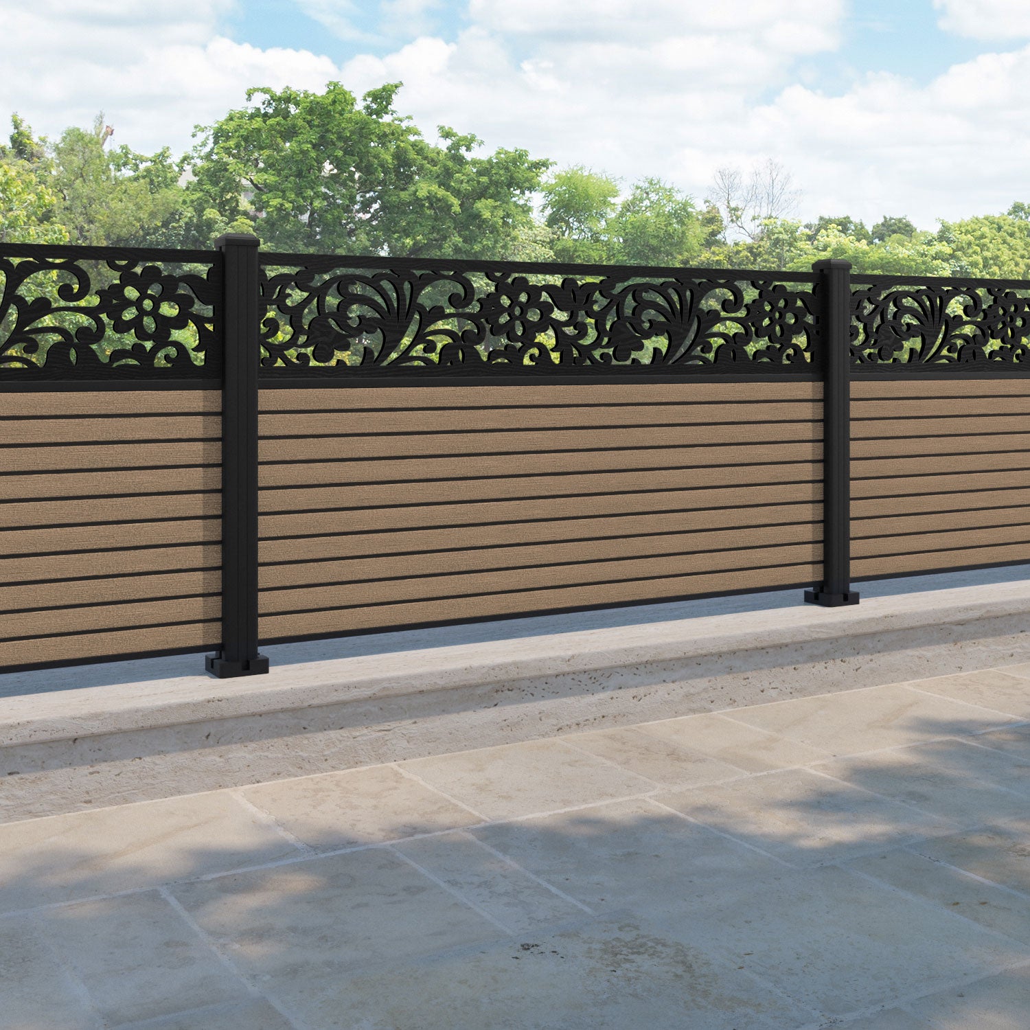Hudson Eden Fence Panel - Teak - with our aluminium posts