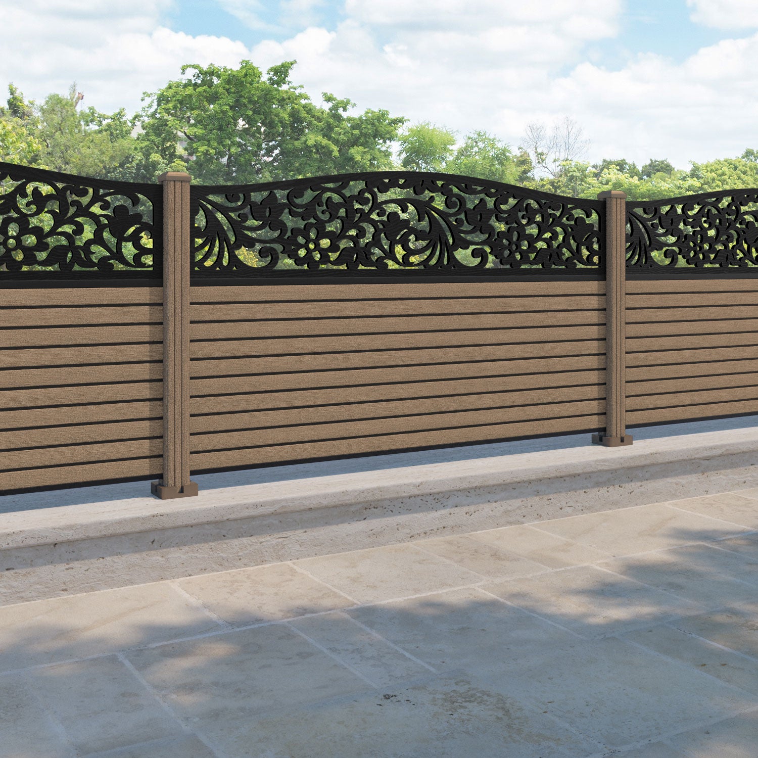 Hudson Eden Curved Top Fence Panel - Teak - with our composite posts