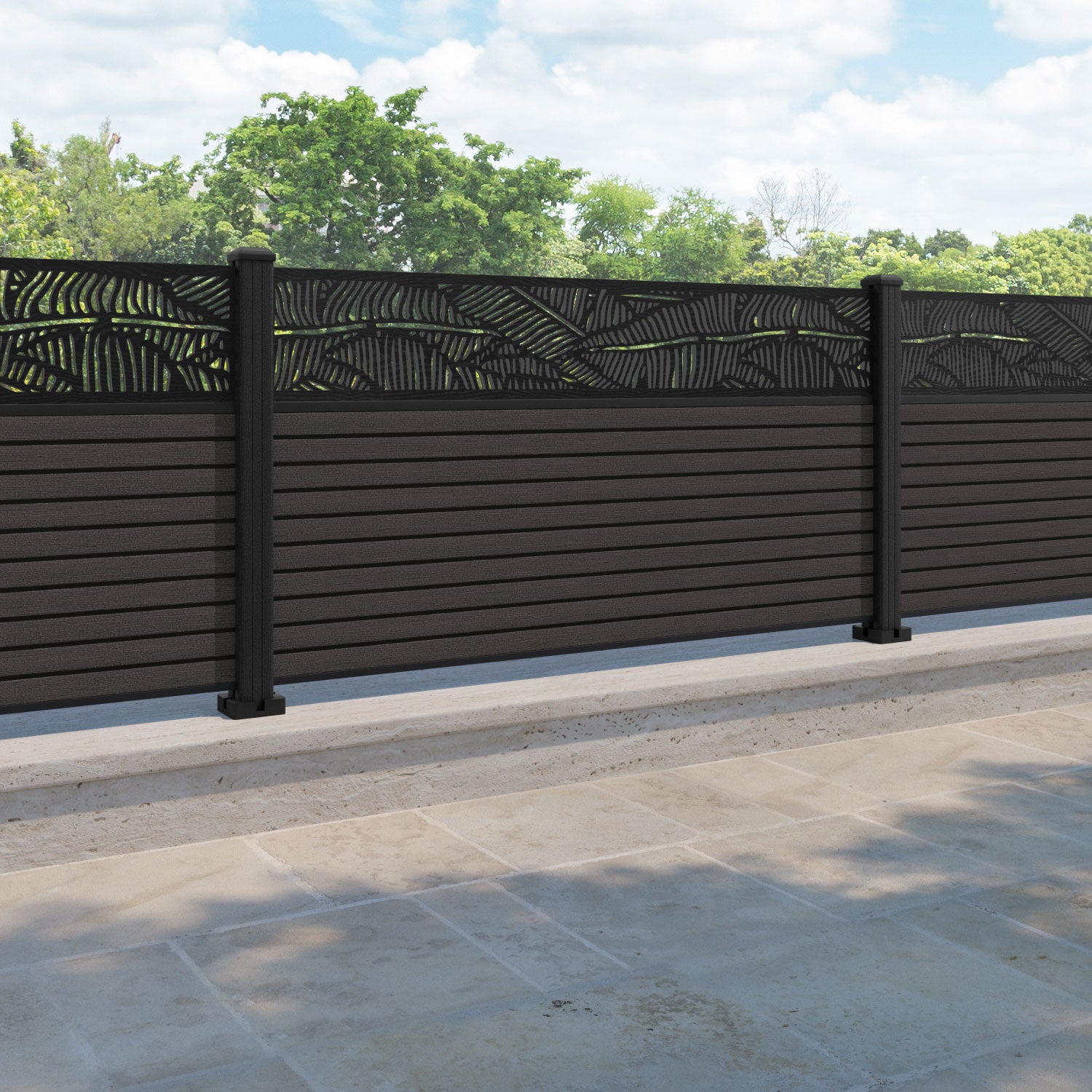 Hudson Feather Fence Panel - Dark Oak - with our composite posts