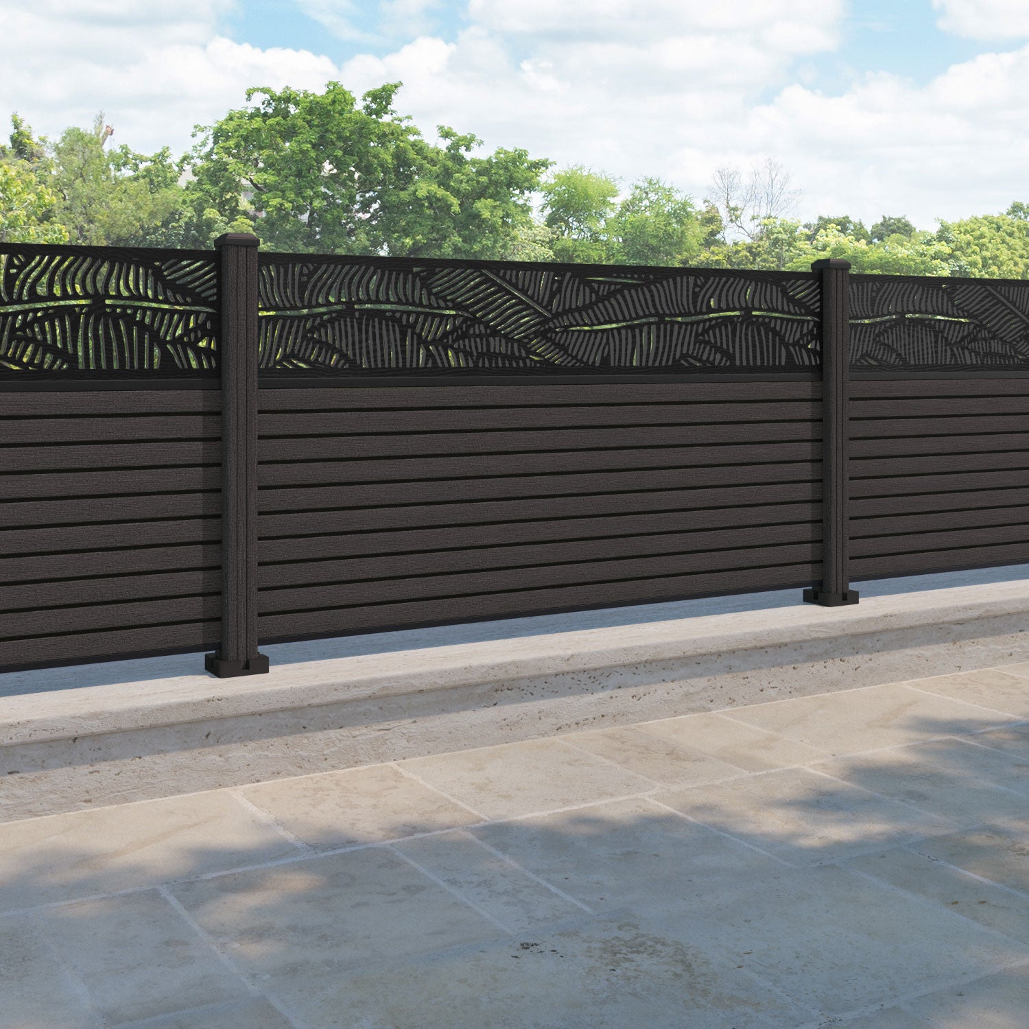 Hudson Feather Fence Panel - Dark Oak - with our composite posts