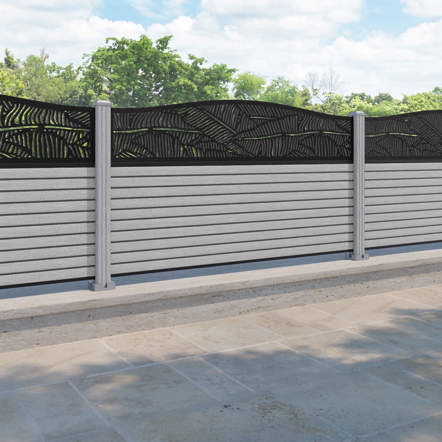 Hudson Feather Curved Top Fence Panel - Light Grey - with our composite posts