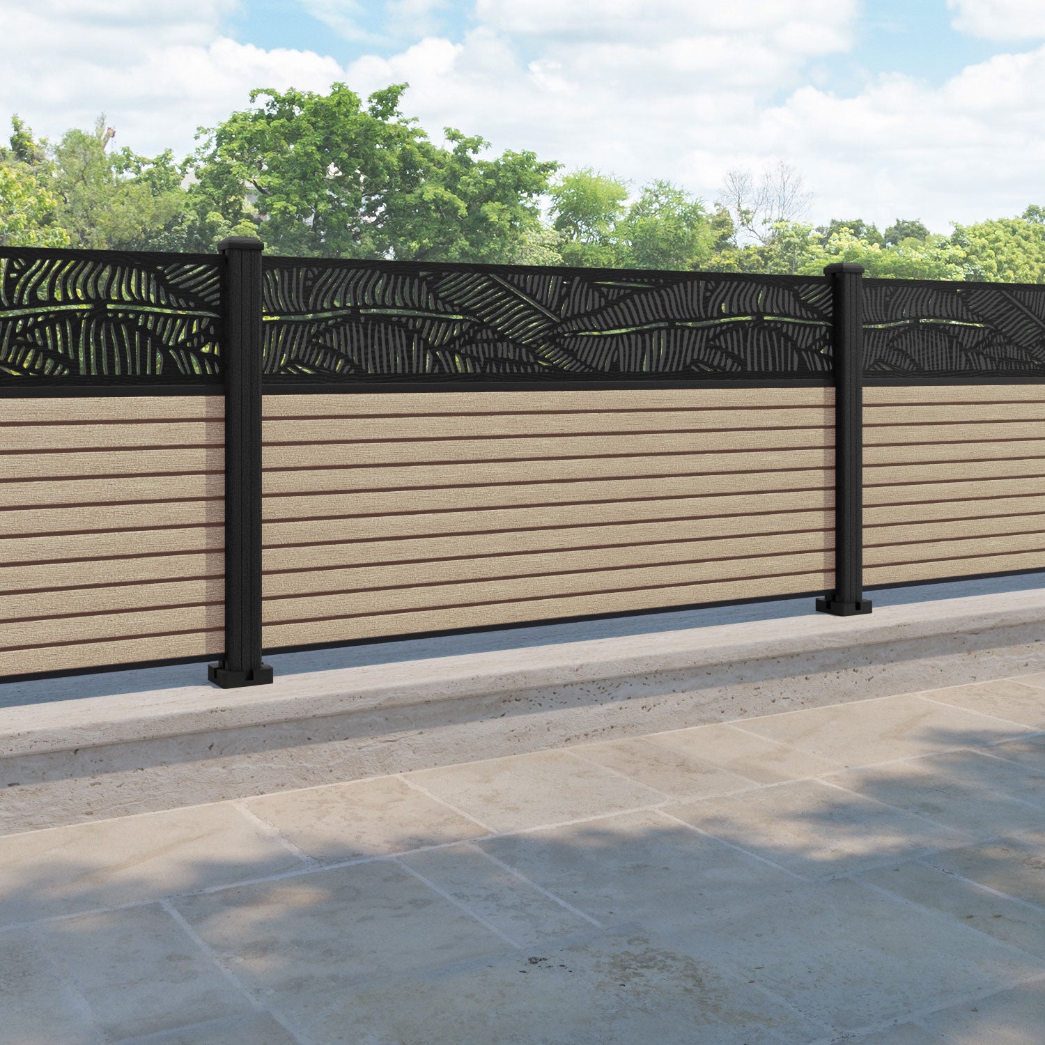 Hudson Feather Fence Panel - Light Oak - with our composite posts
