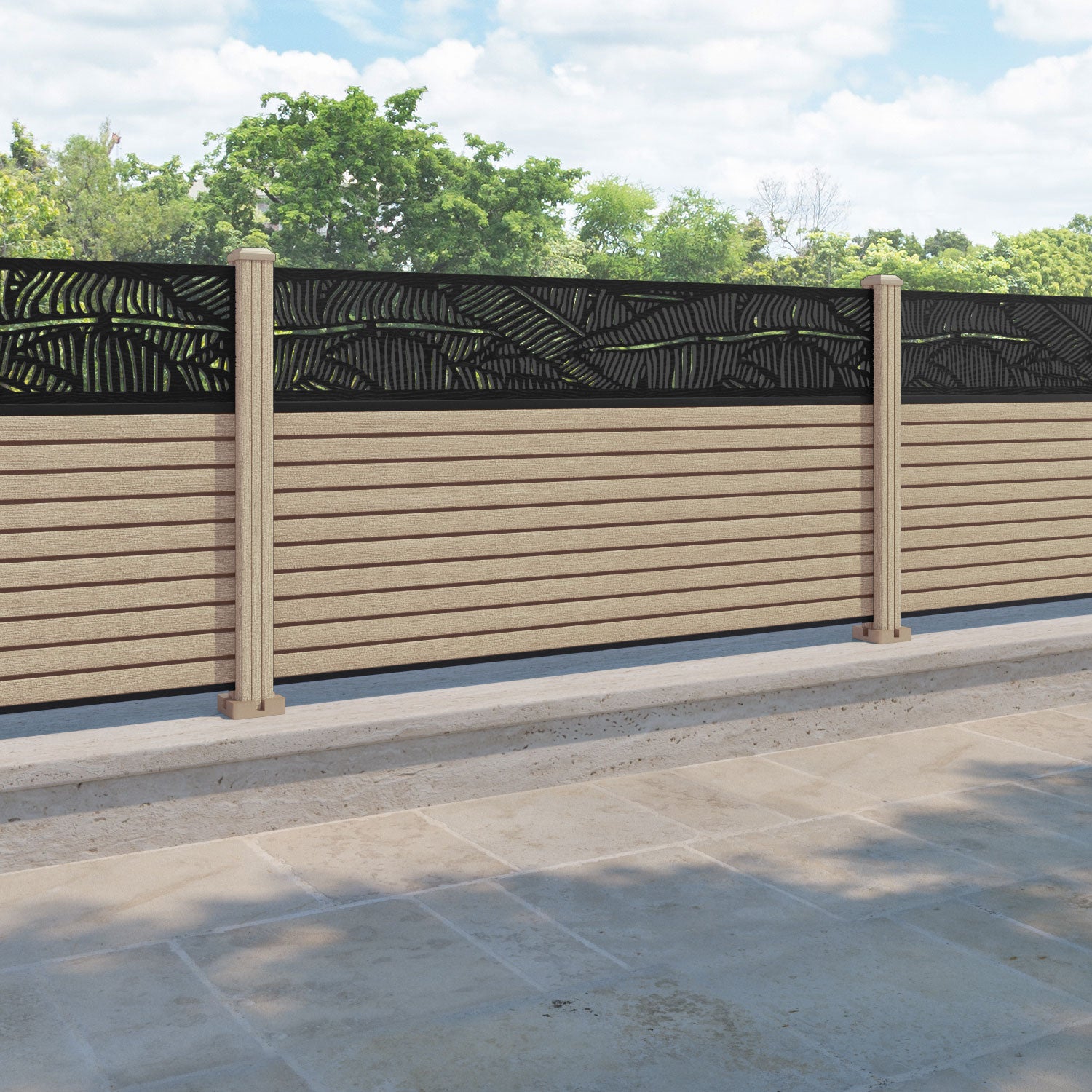 Hudson Feather Fence Panel - Light Oak - with our composite posts