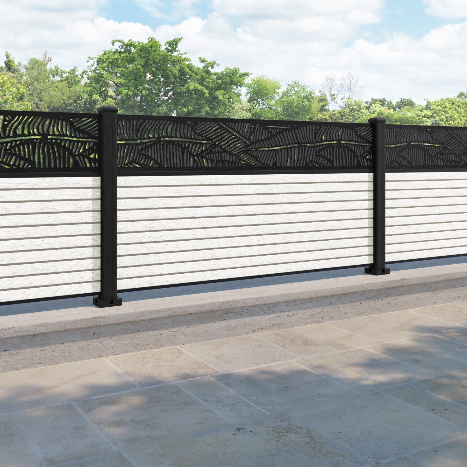 Hudson Feather Fence Panel - Light Stone - with our composite posts