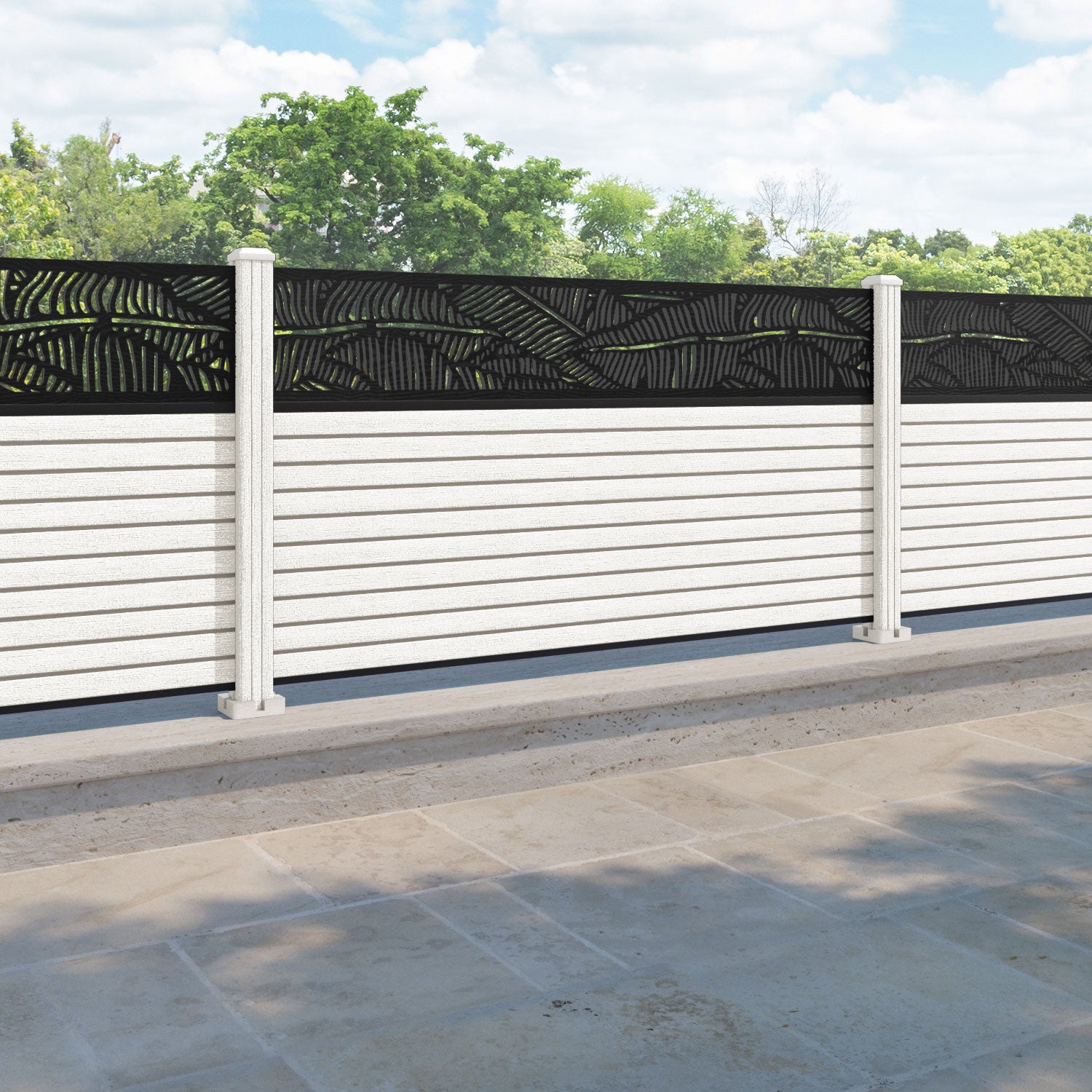 Hudson Feather Fence Panel - Light Stone - with our composite posts