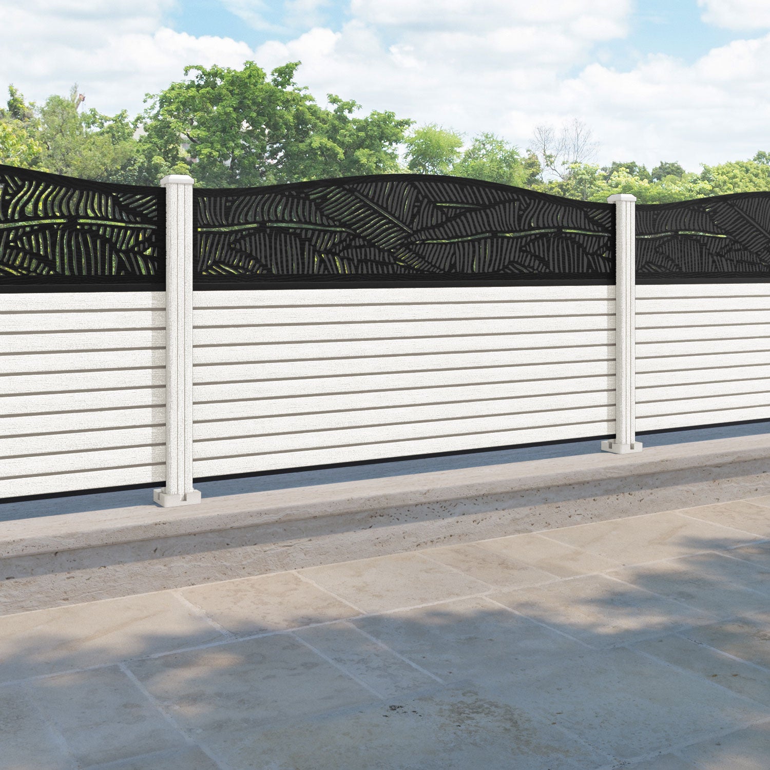 Hudson Feather Curved Top Fence Panel - Light Stone - with our composite posts