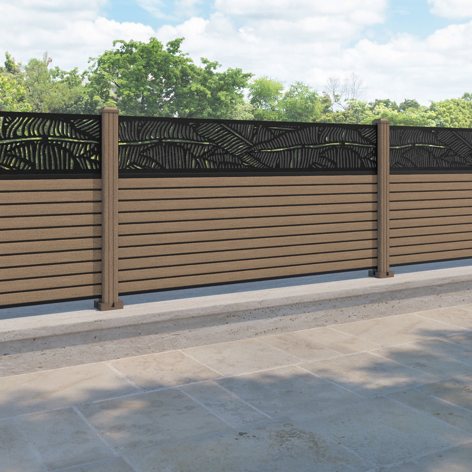 Hudson Feather Fence Panel - Teak - with our composite posts