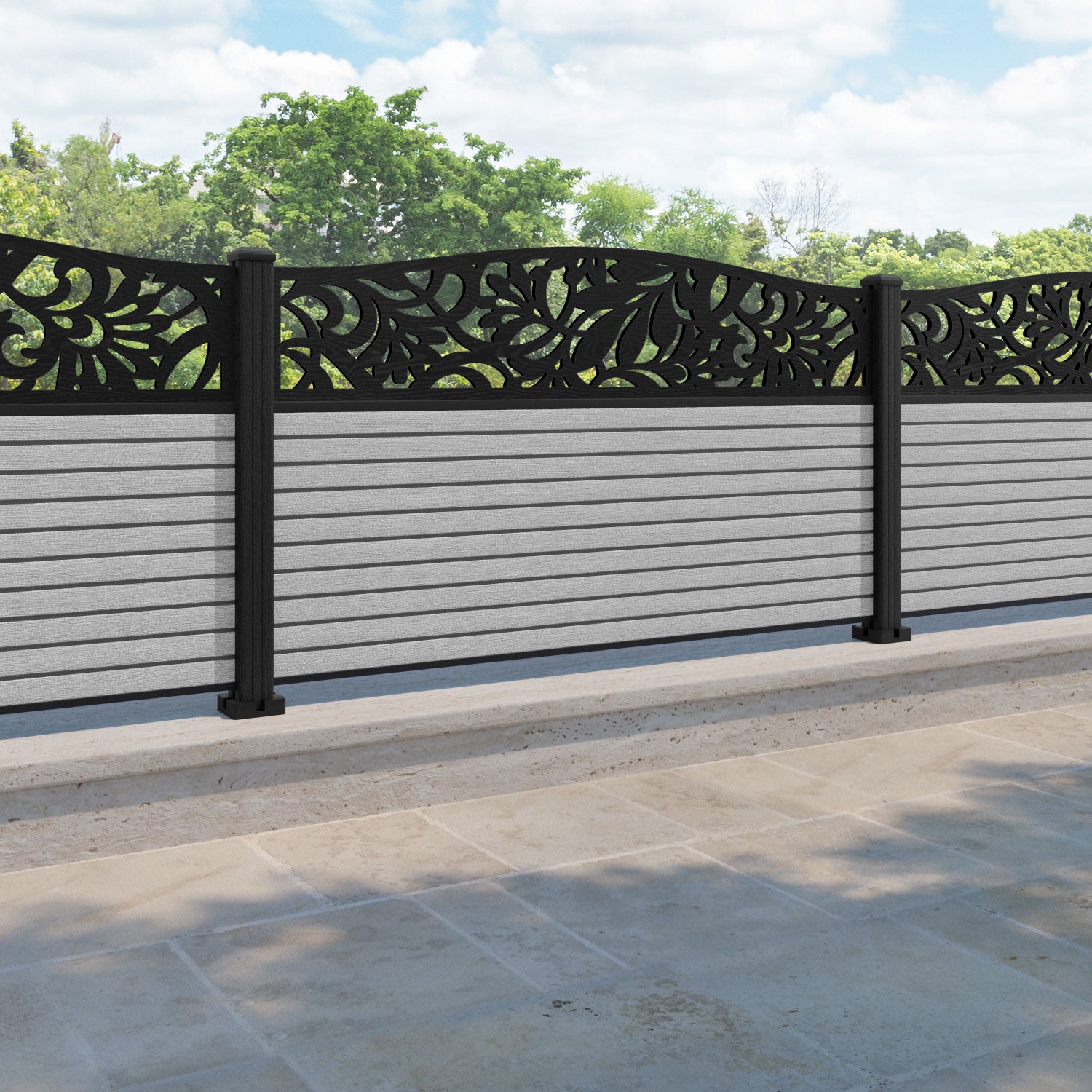 Hudson Heritage Curved Top Fence Panel - Light Grey - with our composite posts