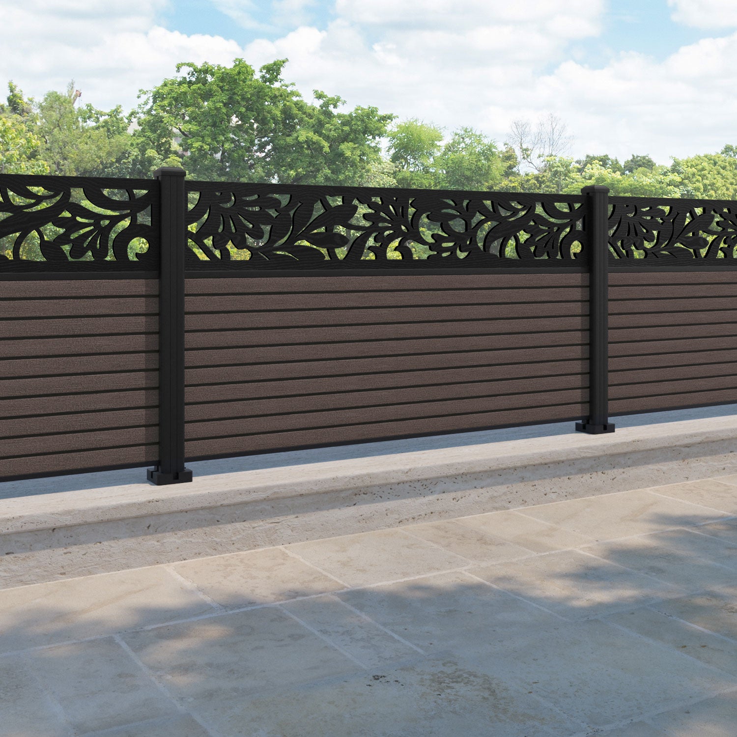 Hudson Heritage Fence Panel - Mid Brown - with our aluminium posts