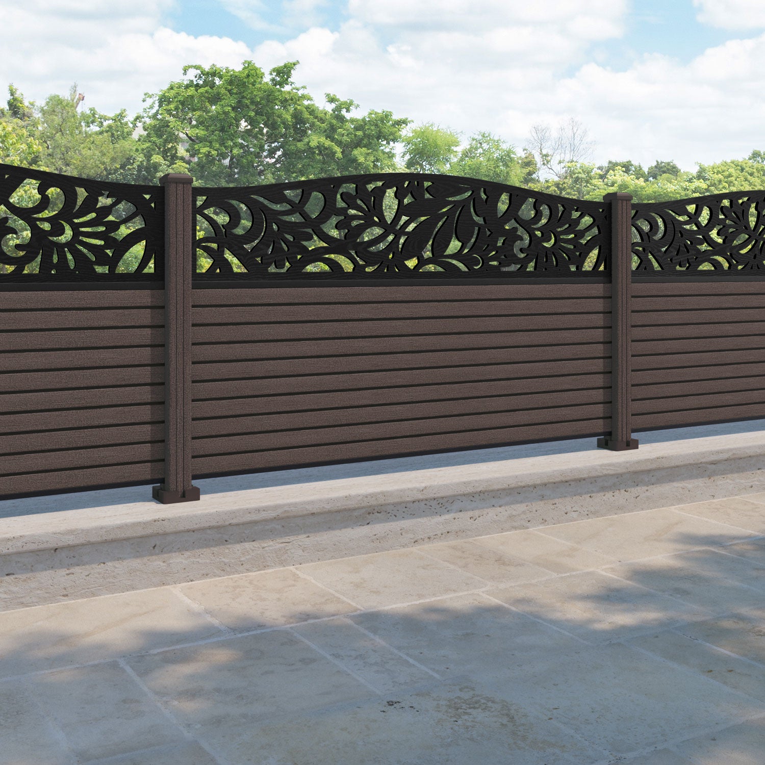 Hudson Heritage Curved Top Fence Panel - Mid Brown - with our composite posts