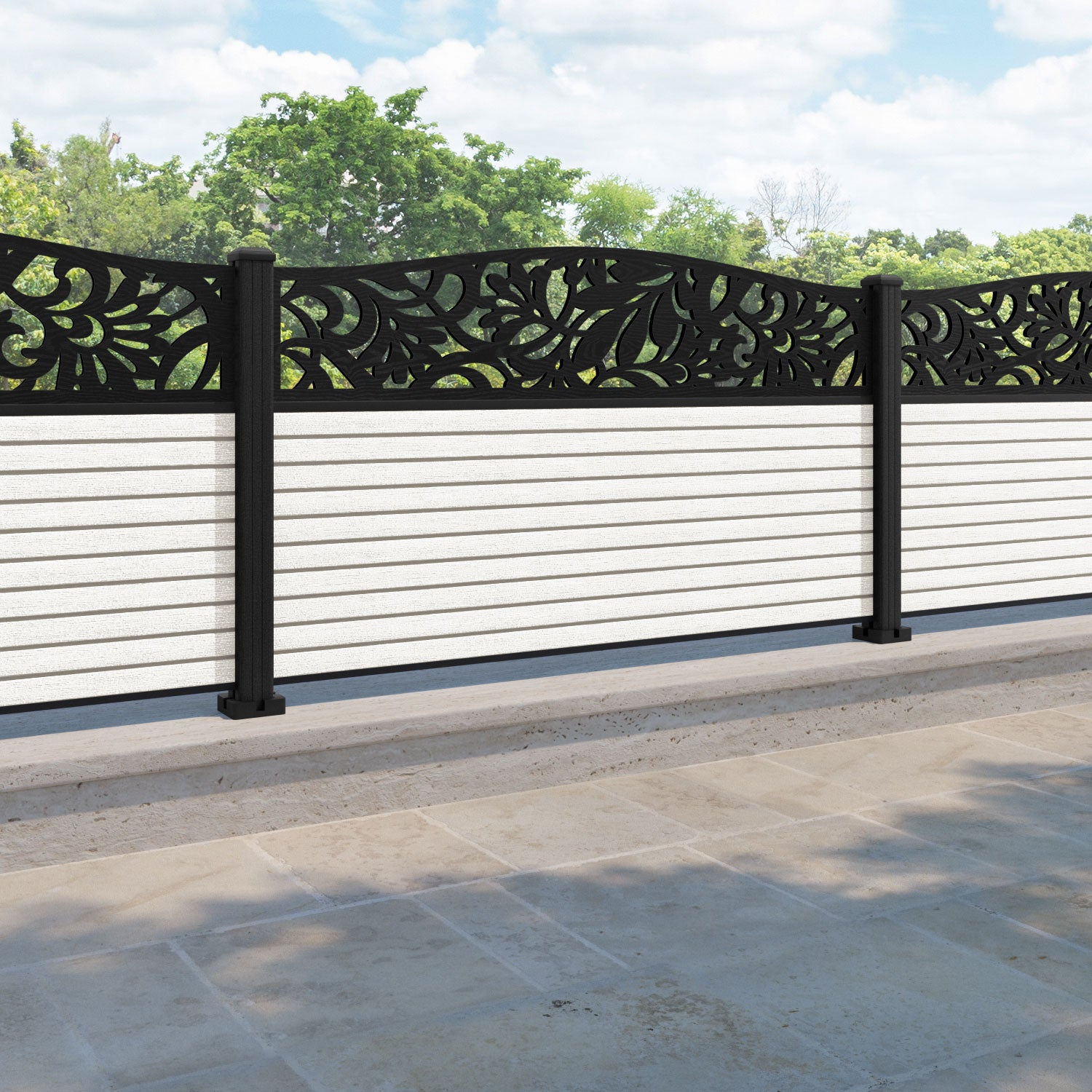 Hudson Heritage Curved Top Fence Panel - Light Stone - with our composite posts