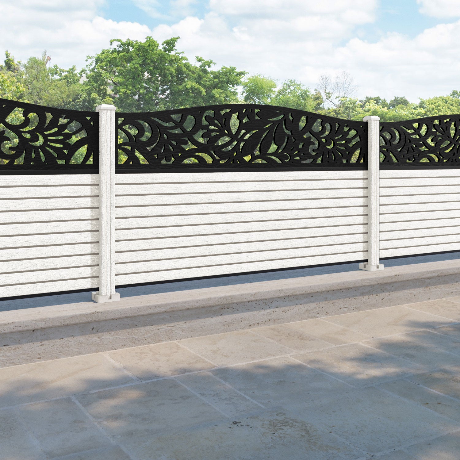 Hudson Heritage Curved Top Fence Panel - Light Stone - with our composite posts