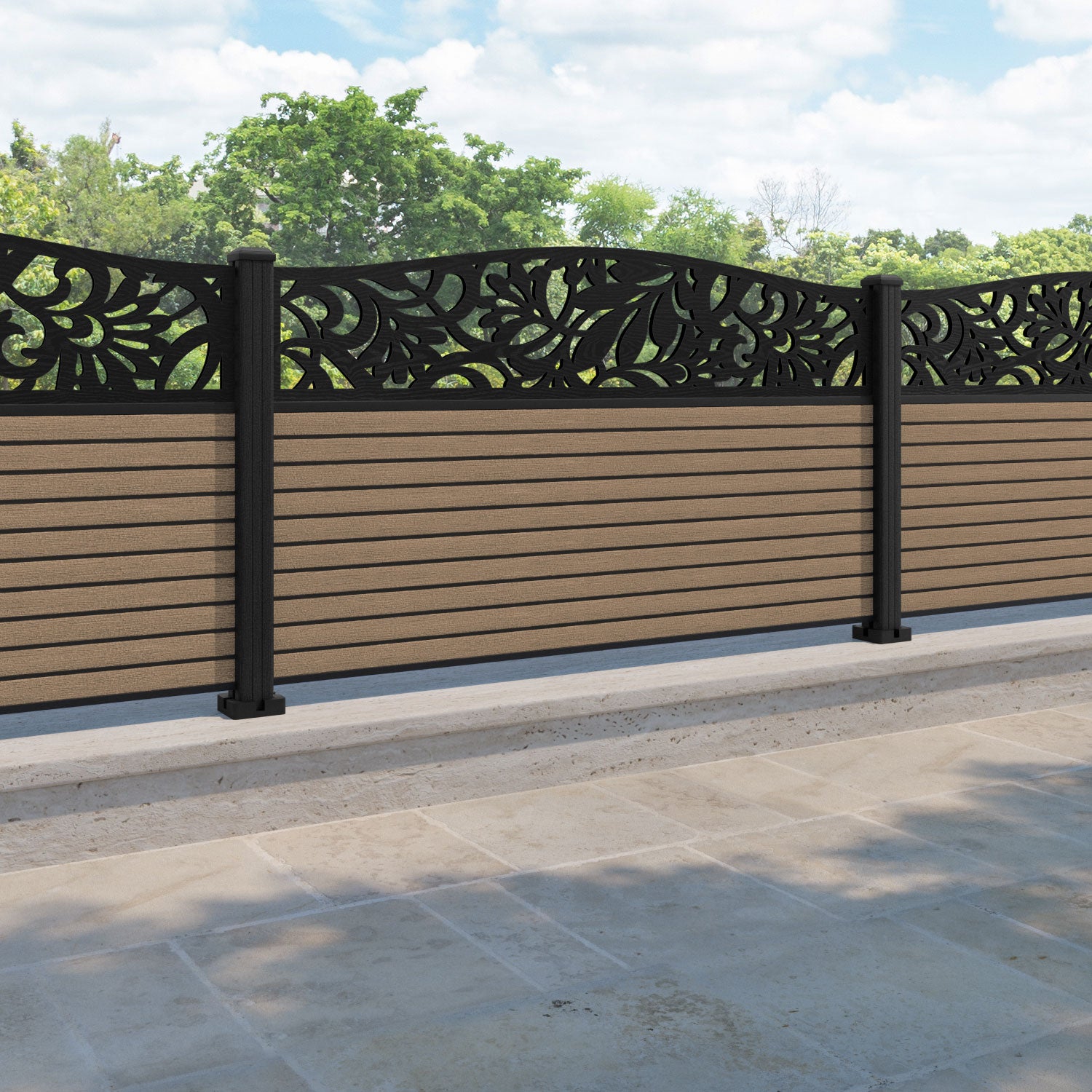 Hudson Heritage Curved Top Fence Panel - Teak - with our composite posts