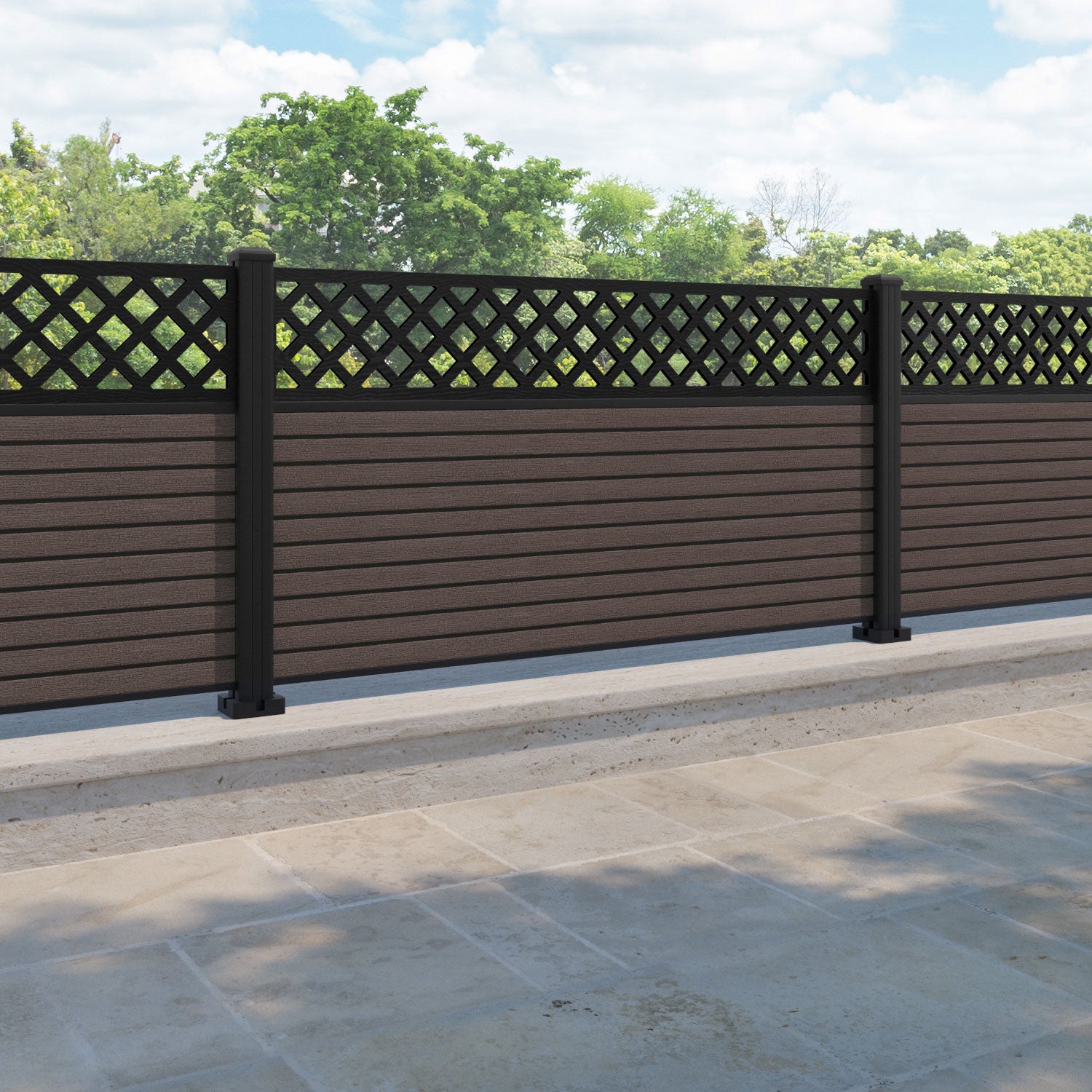 Hudson Hive Fence Panel - Mid Brown - with our aluminium posts