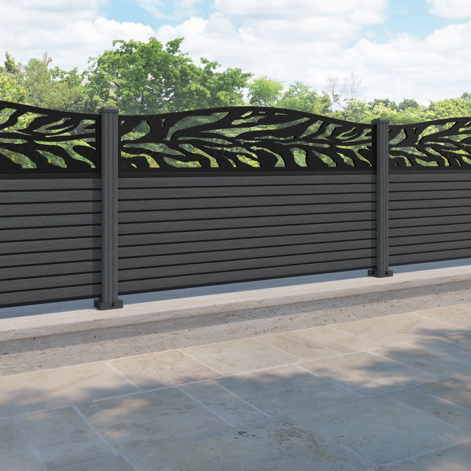Hudson Malawi Curved Top Fence Panel - Dark Grey - with our composite posts