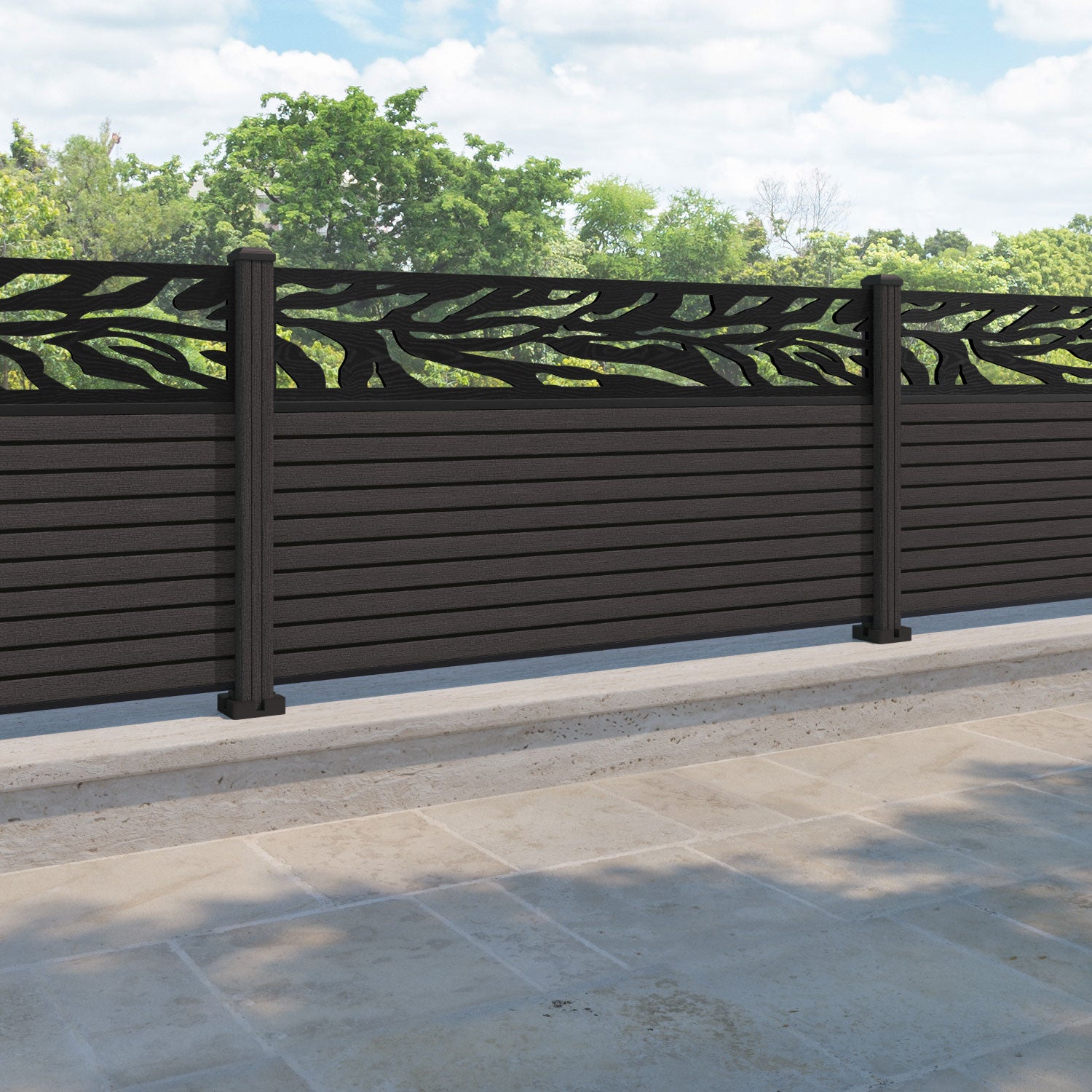 Hudson Malawi Fence Panel - Dark Oak - with our composite posts