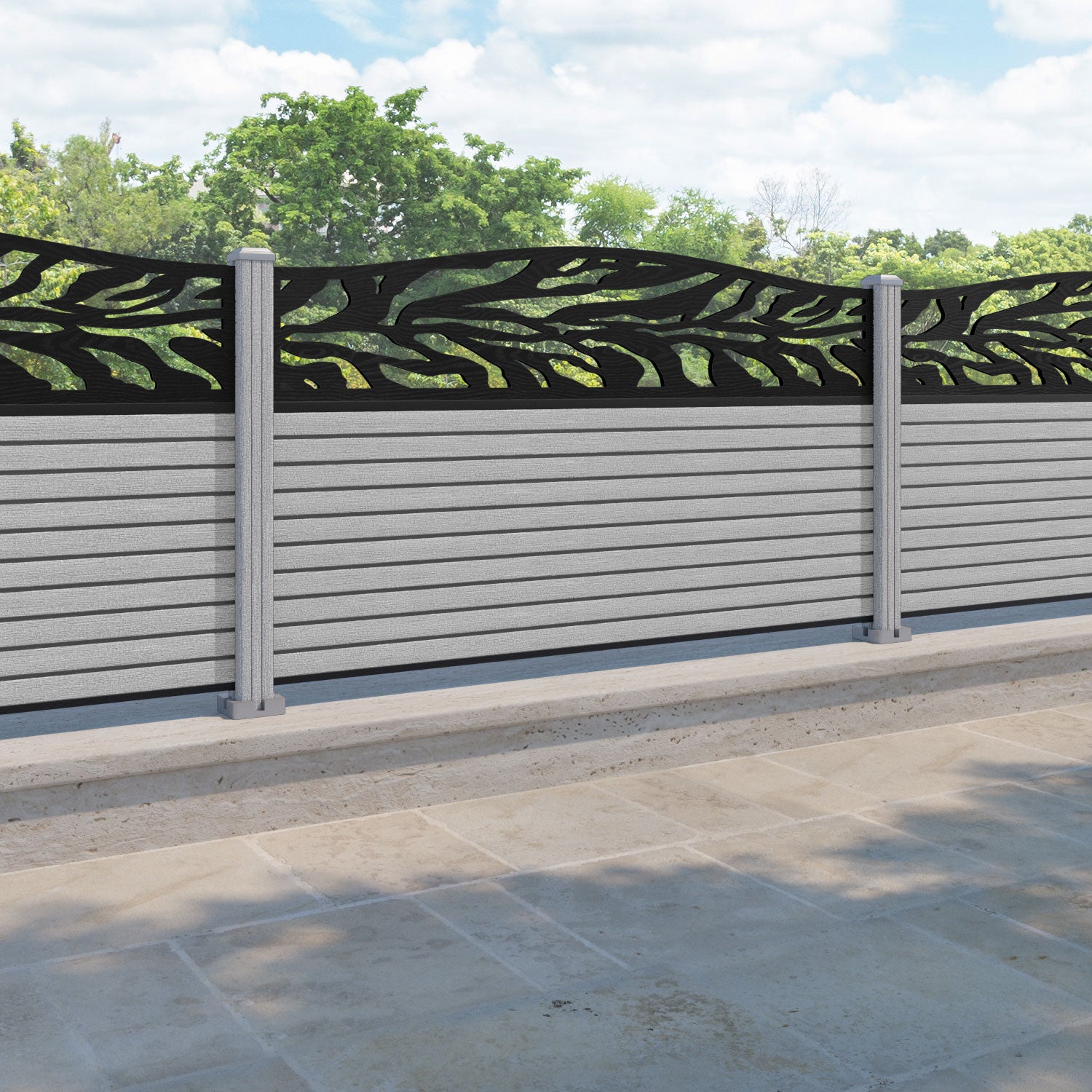 Hudson Malawi Curved Top Fence Panel - Light Grey - with our composite posts