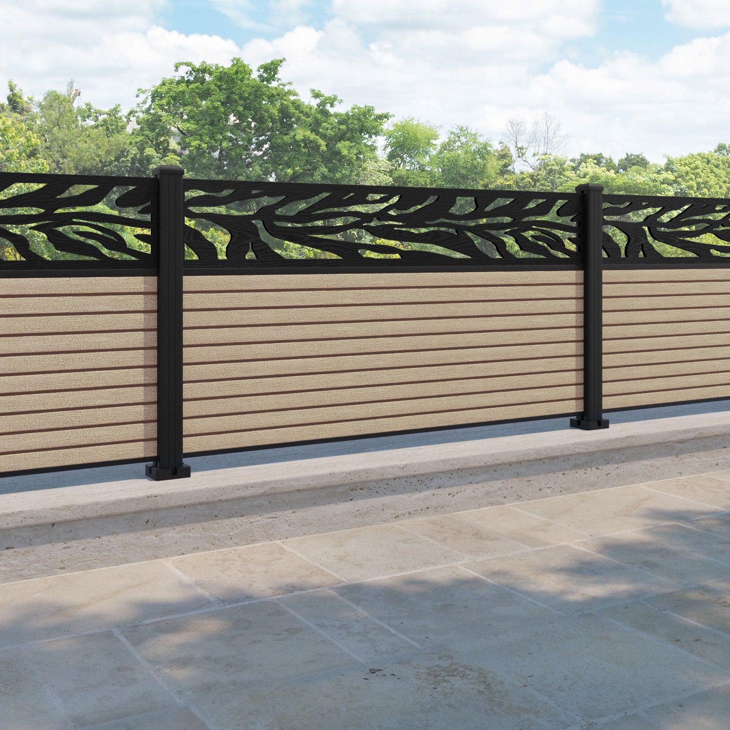Hudson Malawi Fence Panel - Light Oak - with our aluminium posts