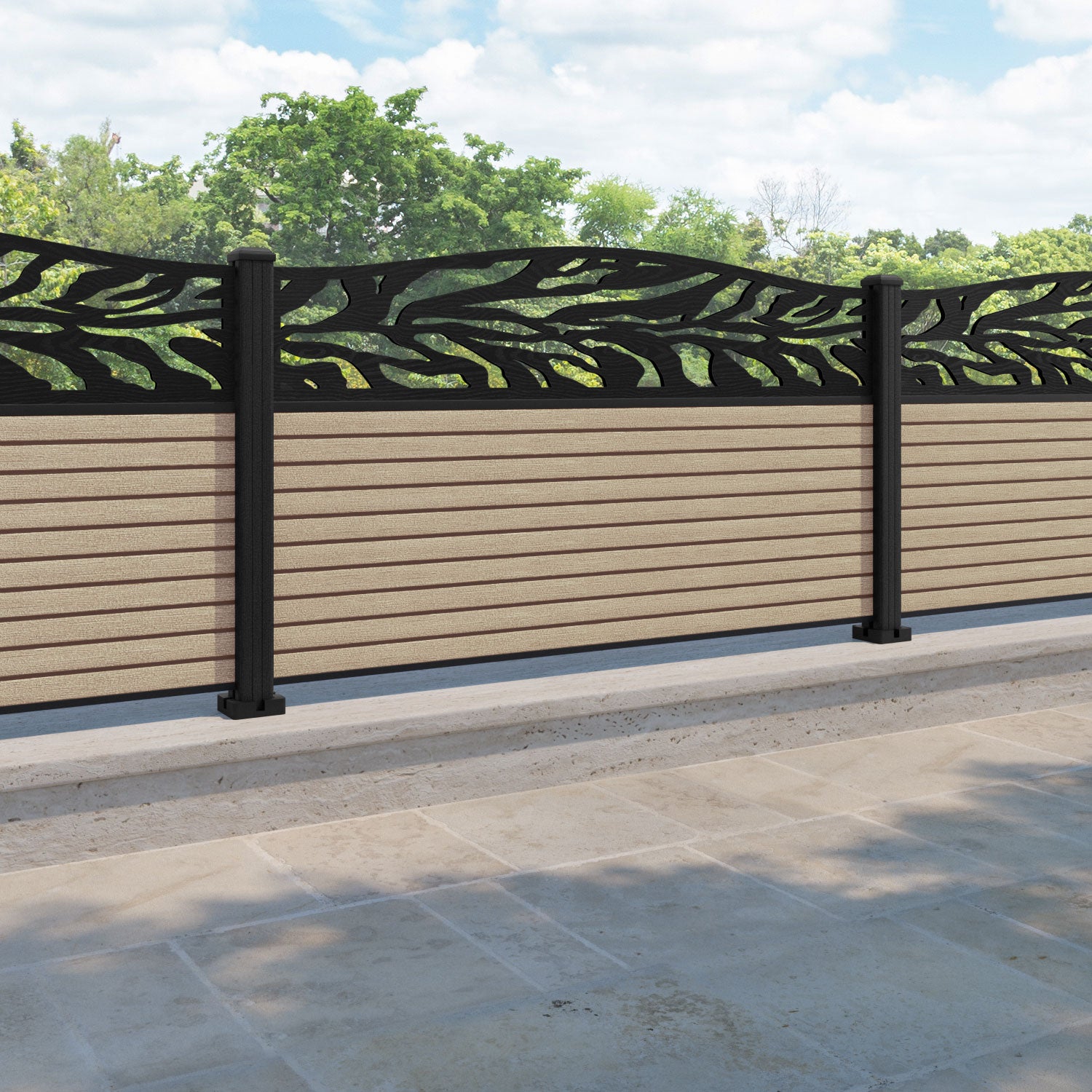 Hudson Malawi Curved Top Fence Panel - Light Oak - with our composite posts