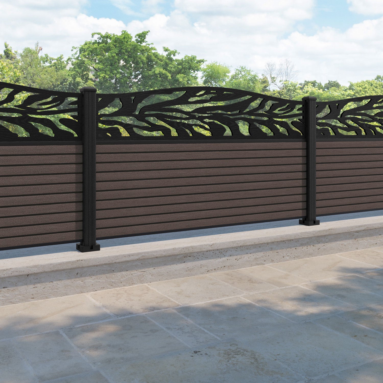 Hudson Malawi Curved Top Fence Panel - Mid Brown - with our composite posts