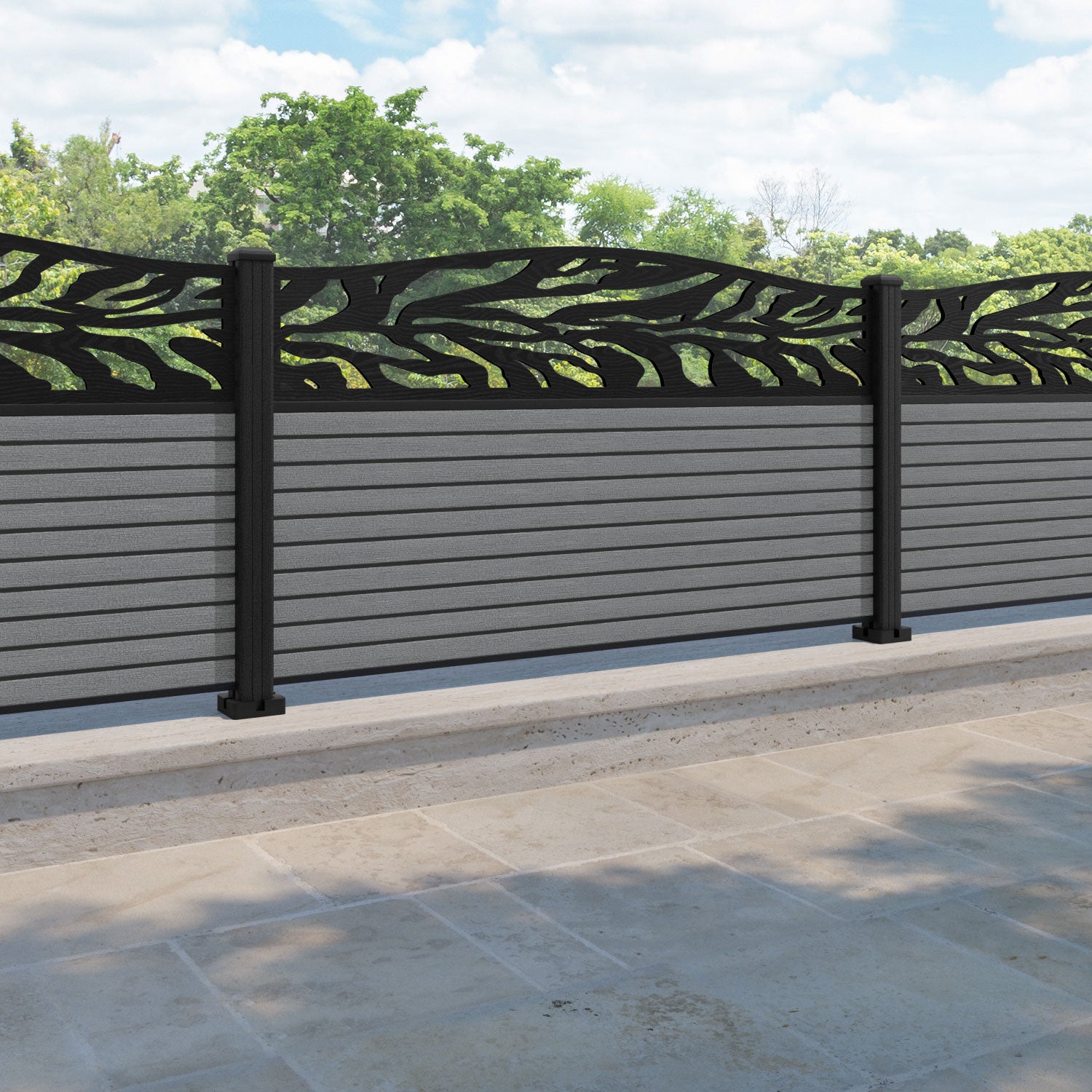 Hudson Malawi Curved Top Fence Panel - Mid Grey - with our composite posts