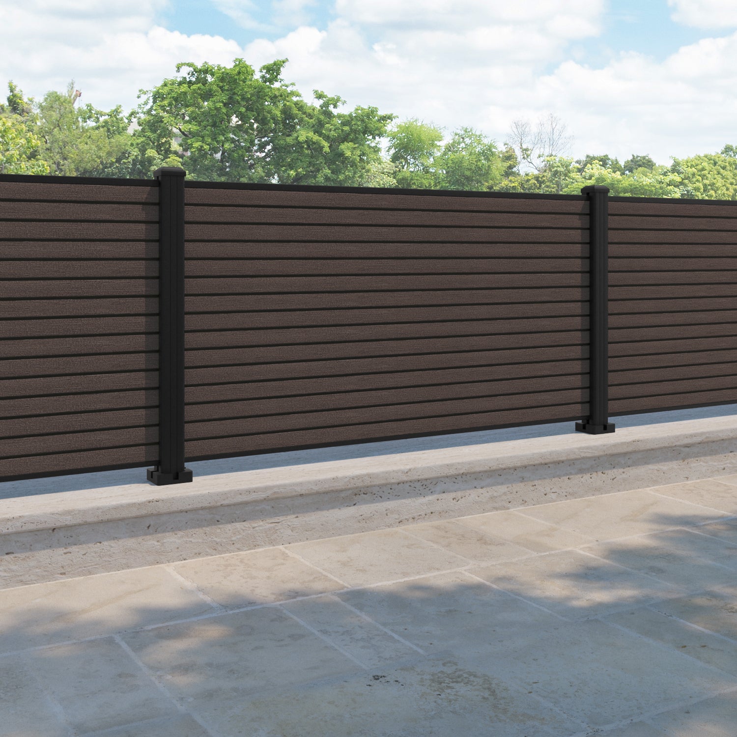 Hudson Fence Panel - Mid Brown - with our aluminium posts