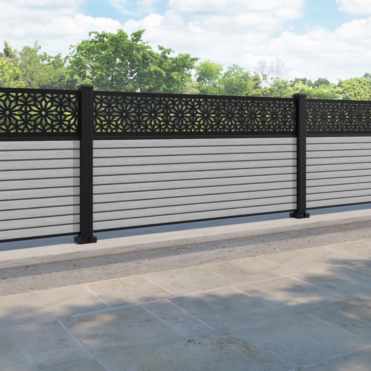 Hudson Narwa Fence Panel - Light Grey - with our aluminium posts