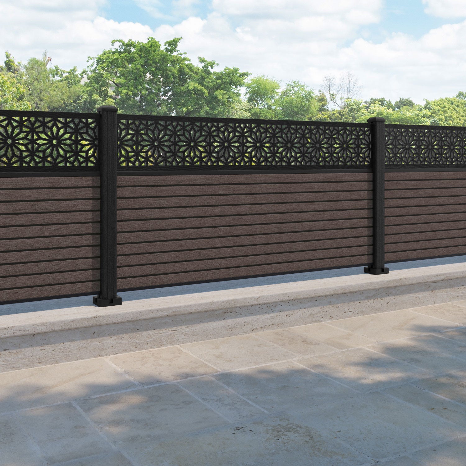 Hudson Narwa Fence Panel - Mid Brown - with our composite posts