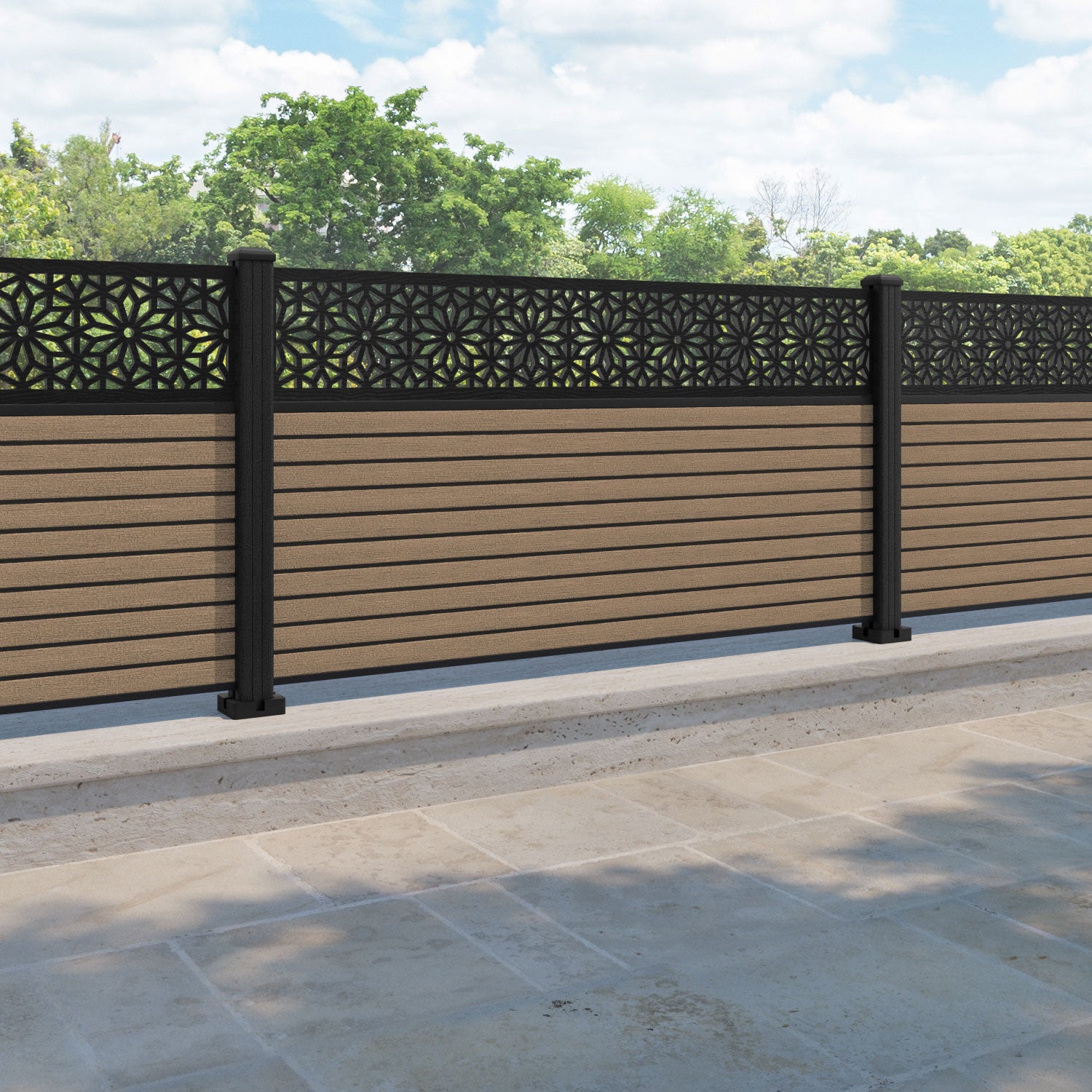 Hudson Narwa Fence Panel - Teak - with our composite posts