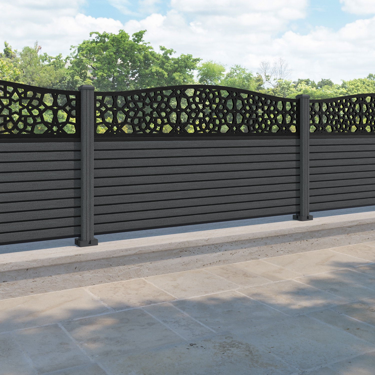 Hudson Nazira Curved Top Fence Panel - Dark Grey - with our composite posts