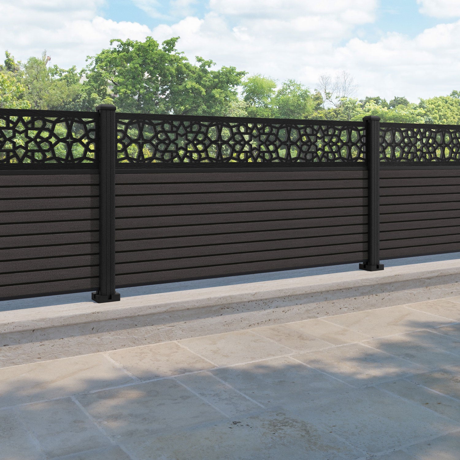Hudson Nazira Fence Panel - Dark Oak - with our composite posts